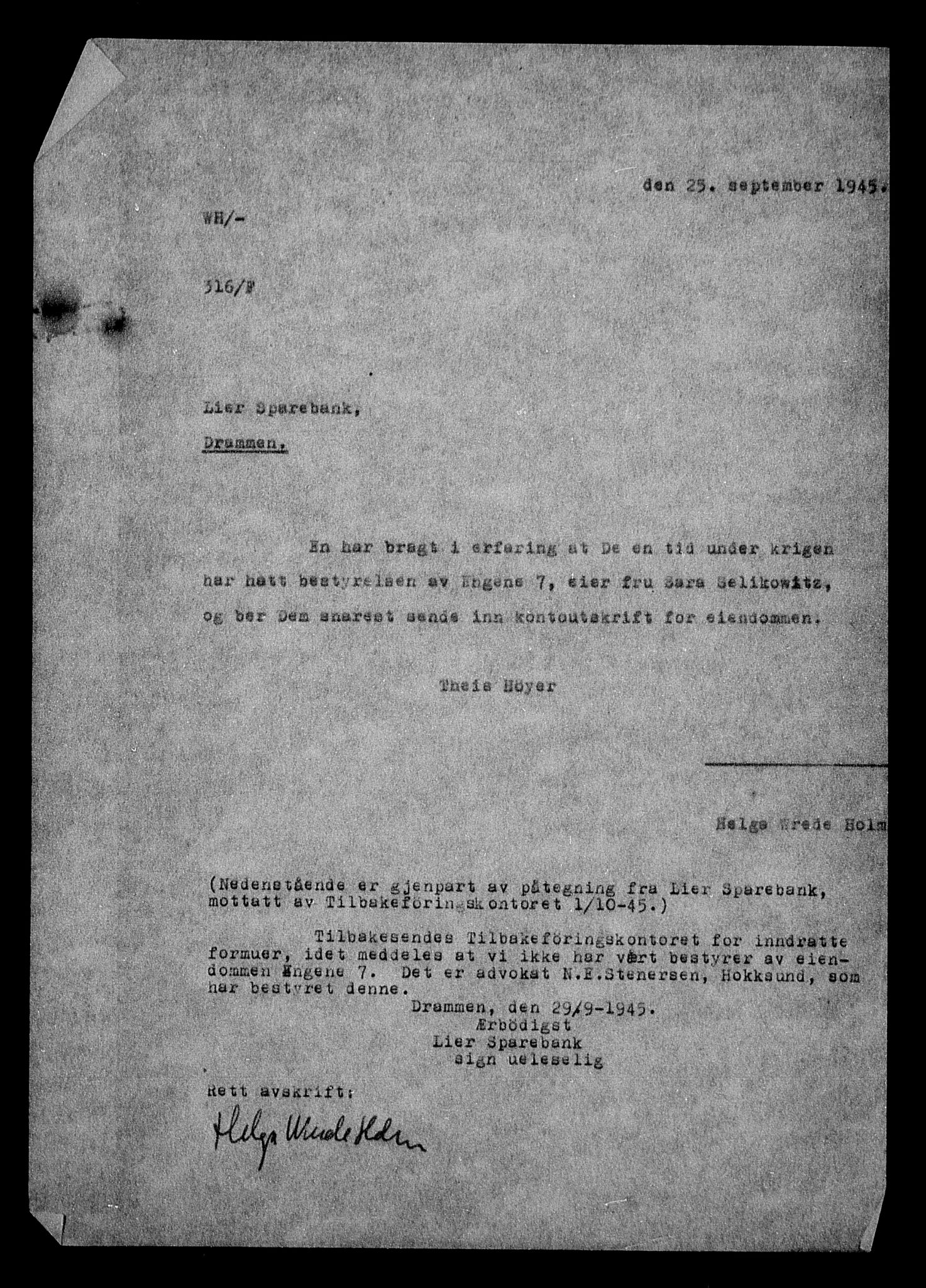 Justisdepartementet, Tilbakeføringskontoret for inndratte formuer, AV/RA-S-1564/H/Hc/Hcc/L0981: --, 1945-1947, p. 169