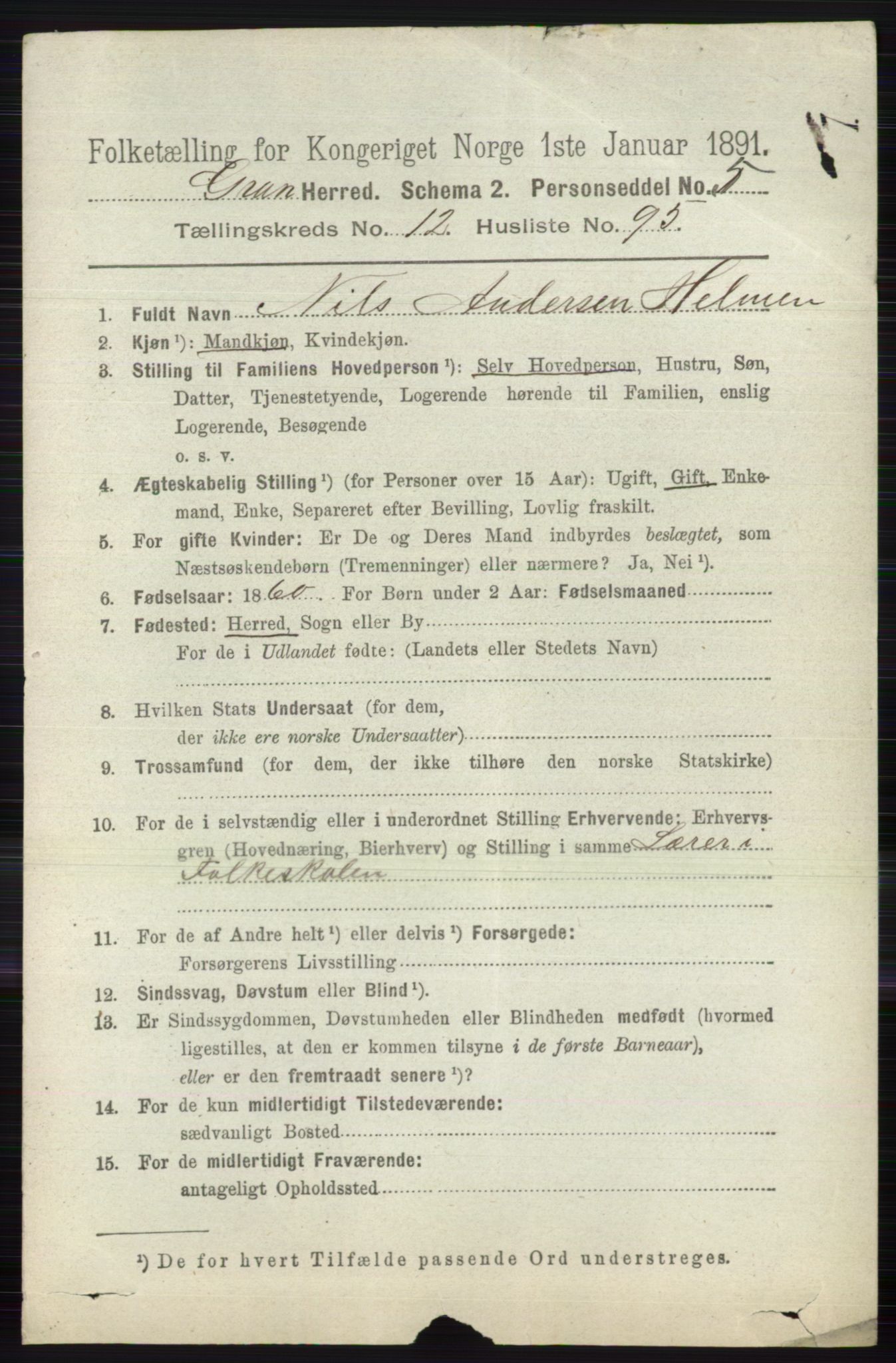 RA, 1891 census for 0534 Gran, 1891, p. 6777