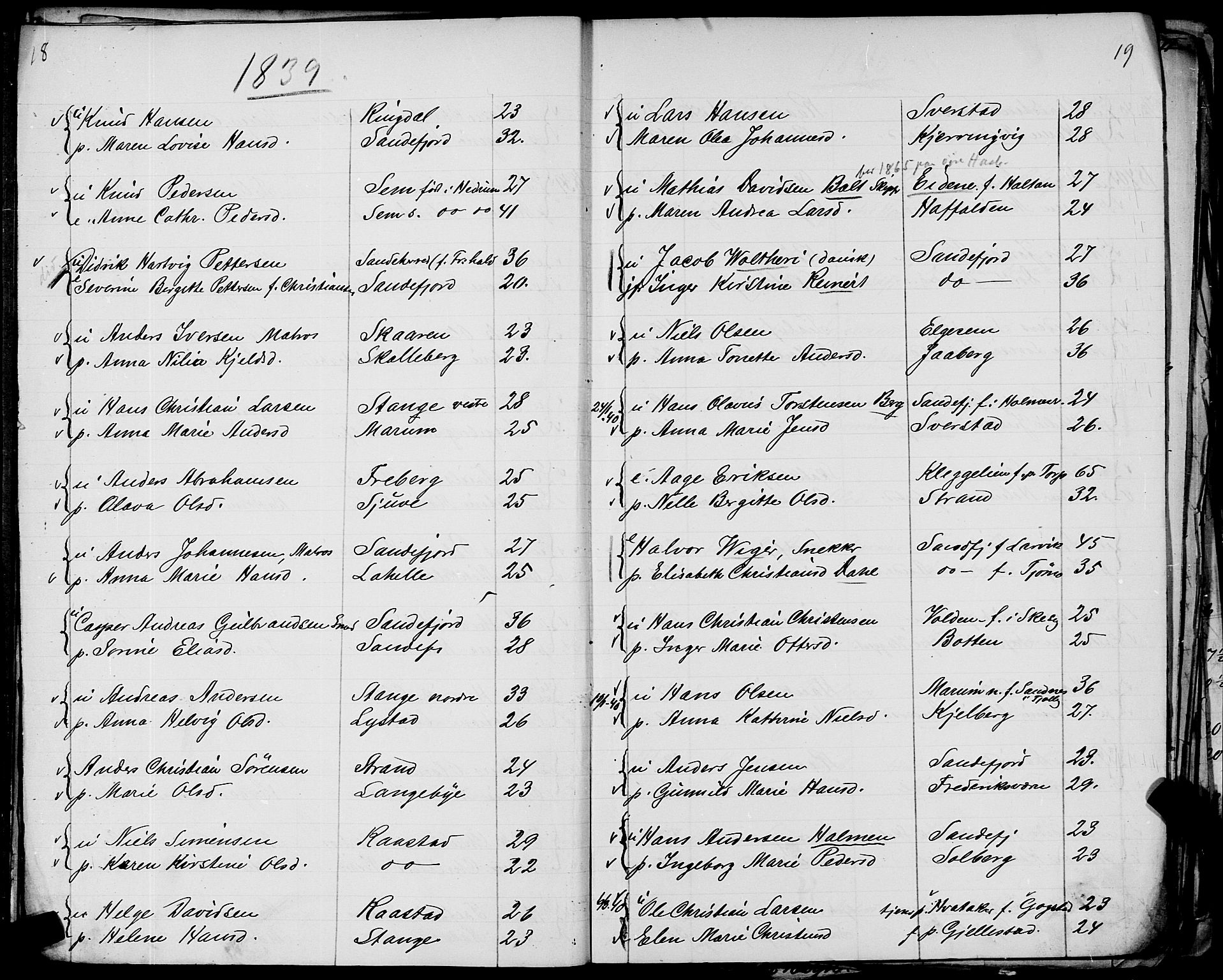 Sandar sokneprestkontor, AV/SAKO-A-242/Y/Ya/L0006: Other parish register no. 1 /1, 1709-1871, p. 18-19