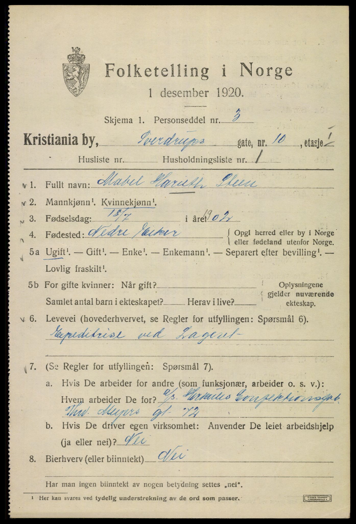 SAO, 1920 census for Kristiania, 1920, p. 556963