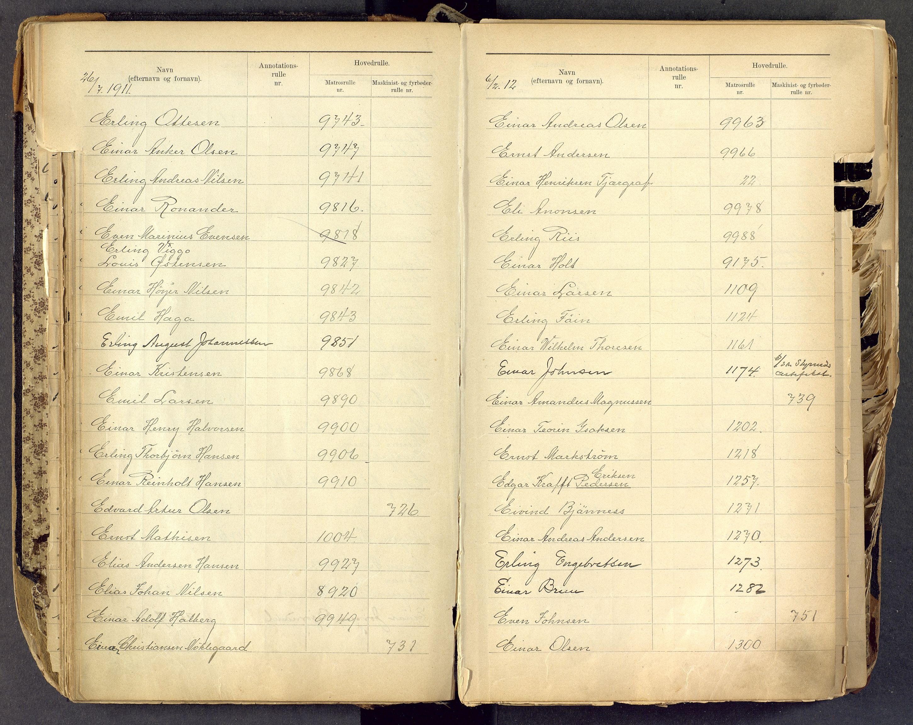 Tønsberg innrulleringskontor, AV/SAKO-A-786/G/Ga/L0002: Register til annotasjons- og hovedrulle, 1907-1933, p. 45
