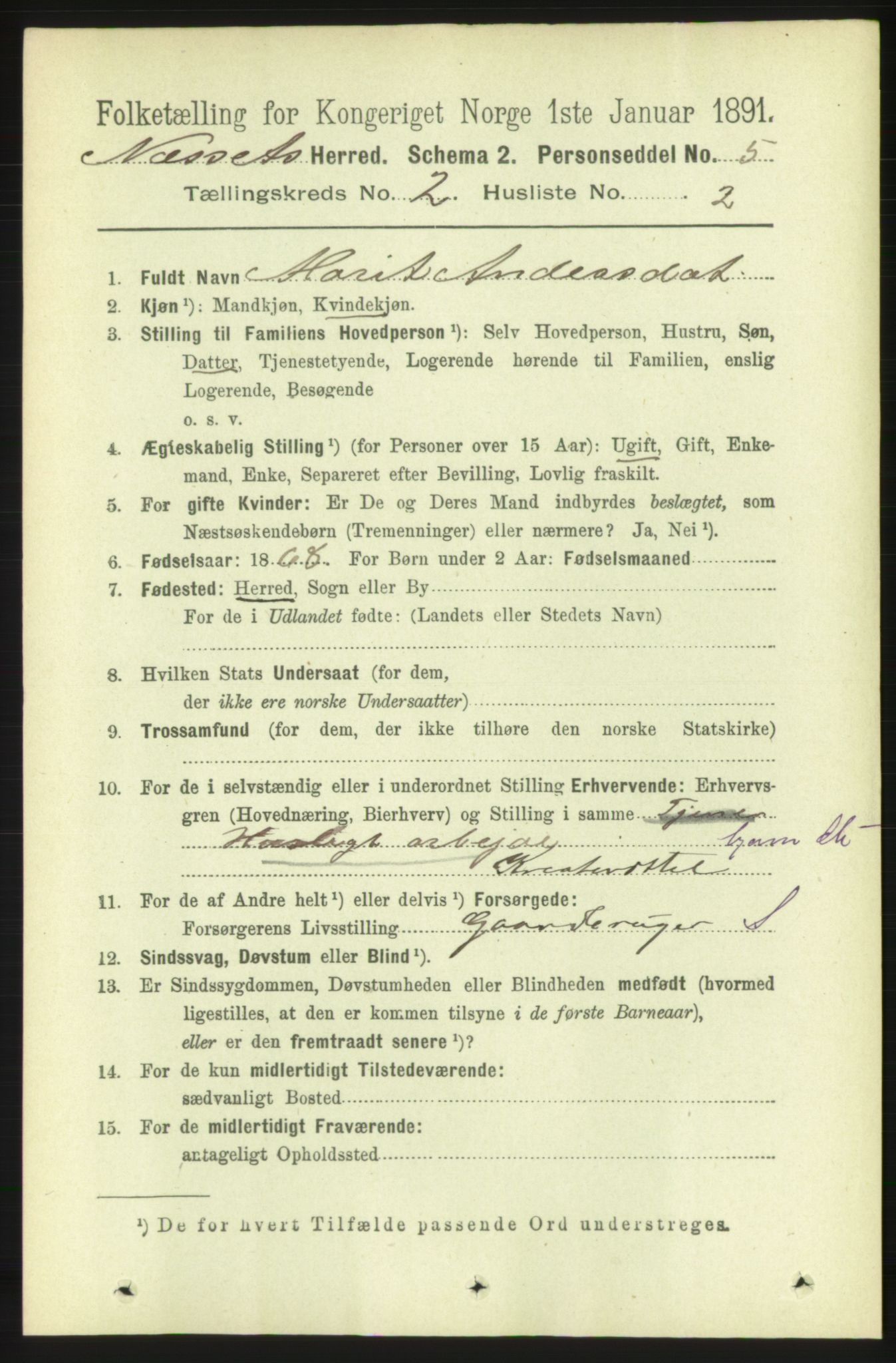 RA, 1891 census for 1543 Nesset, 1891, p. 641