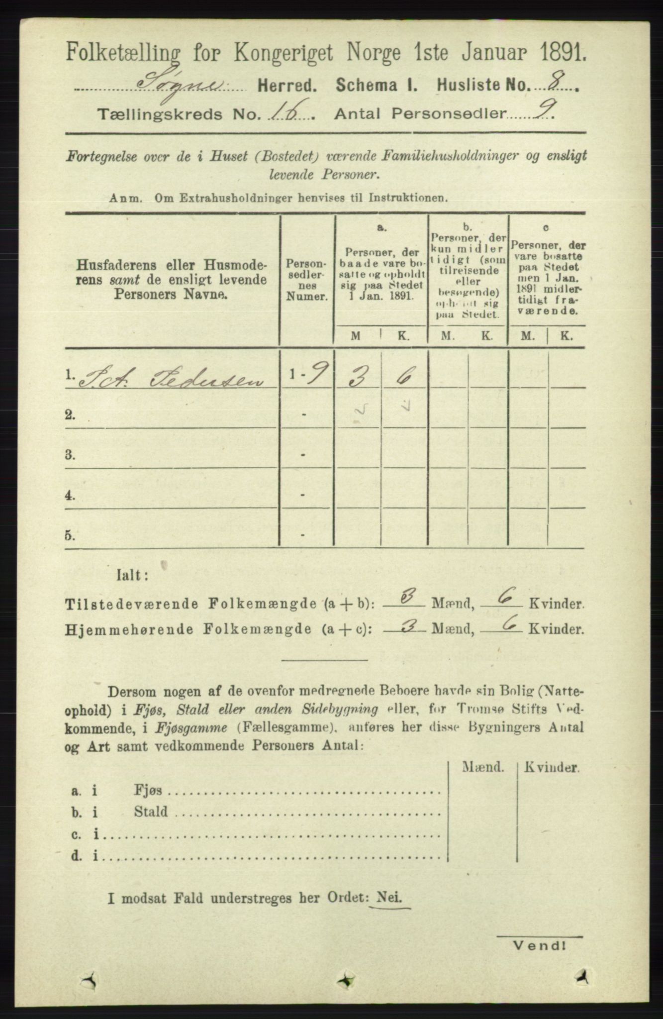 RA, 1891 census for 1018 Søgne, 1891, p. 4387