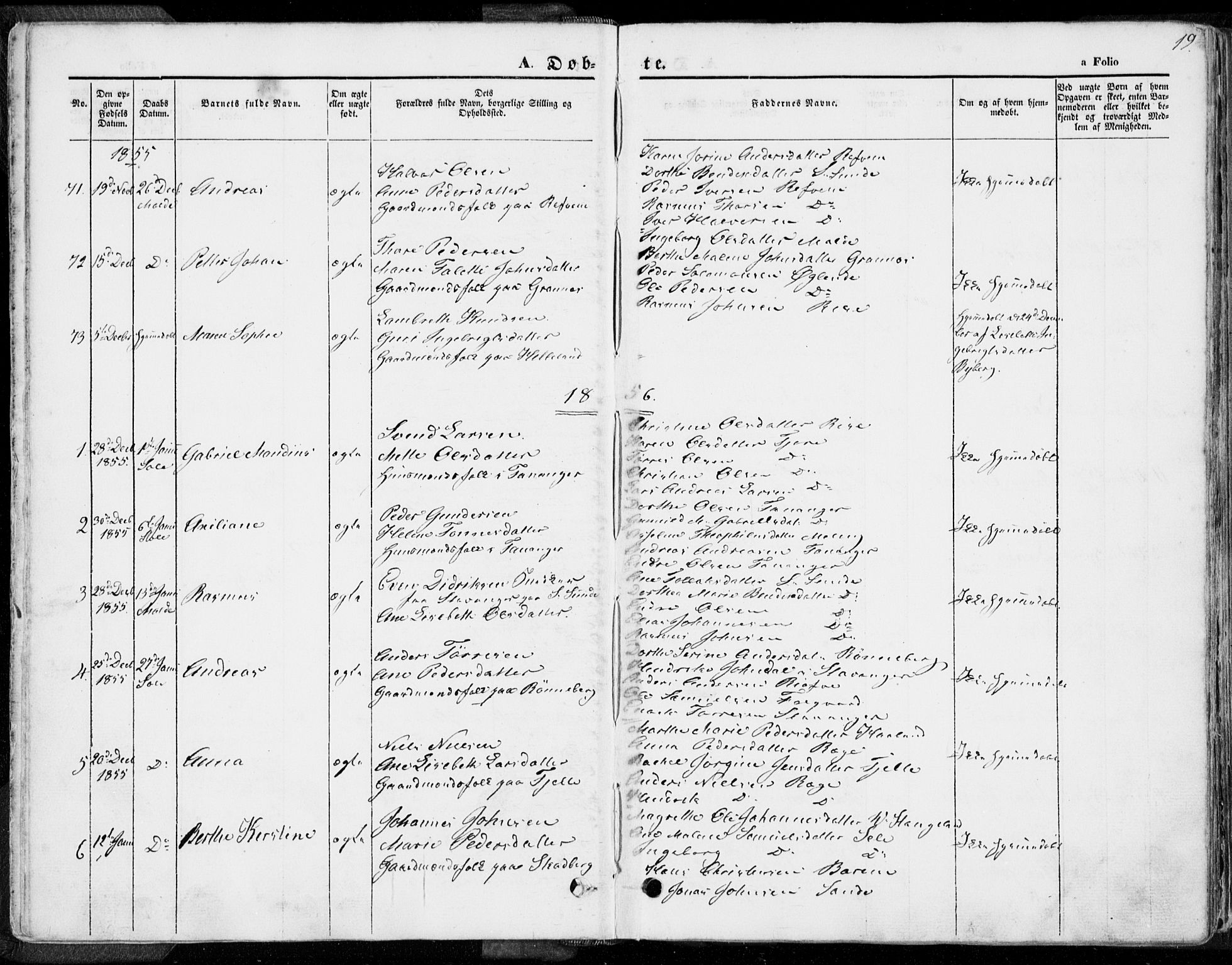 Håland sokneprestkontor, SAST/A-101802/001/30BA/L0007: Parish register (official) no. A 7.1, 1854-1870, p. 19