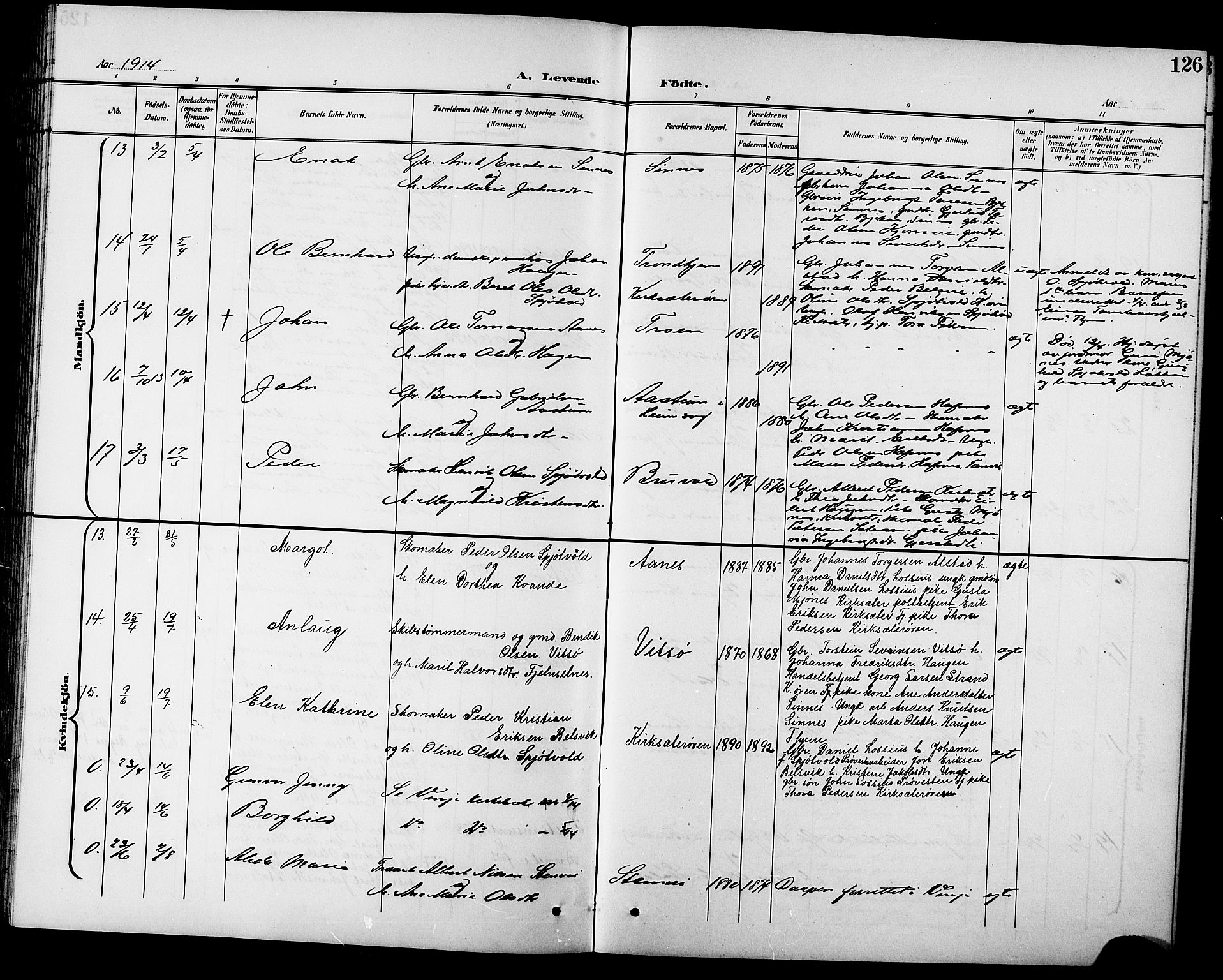 Ministerialprotokoller, klokkerbøker og fødselsregistre - Sør-Trøndelag, AV/SAT-A-1456/630/L0505: Parish register (copy) no. 630C03, 1899-1914, p. 126