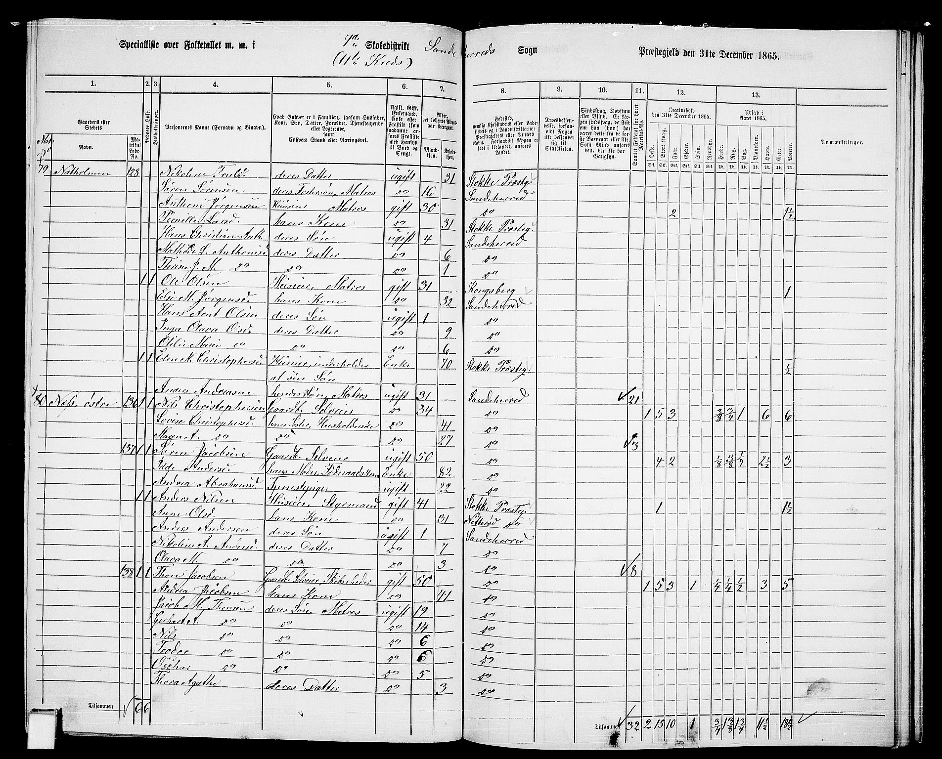 RA, 1865 census for Sandeherred/Sandeherred, 1865, p. 196