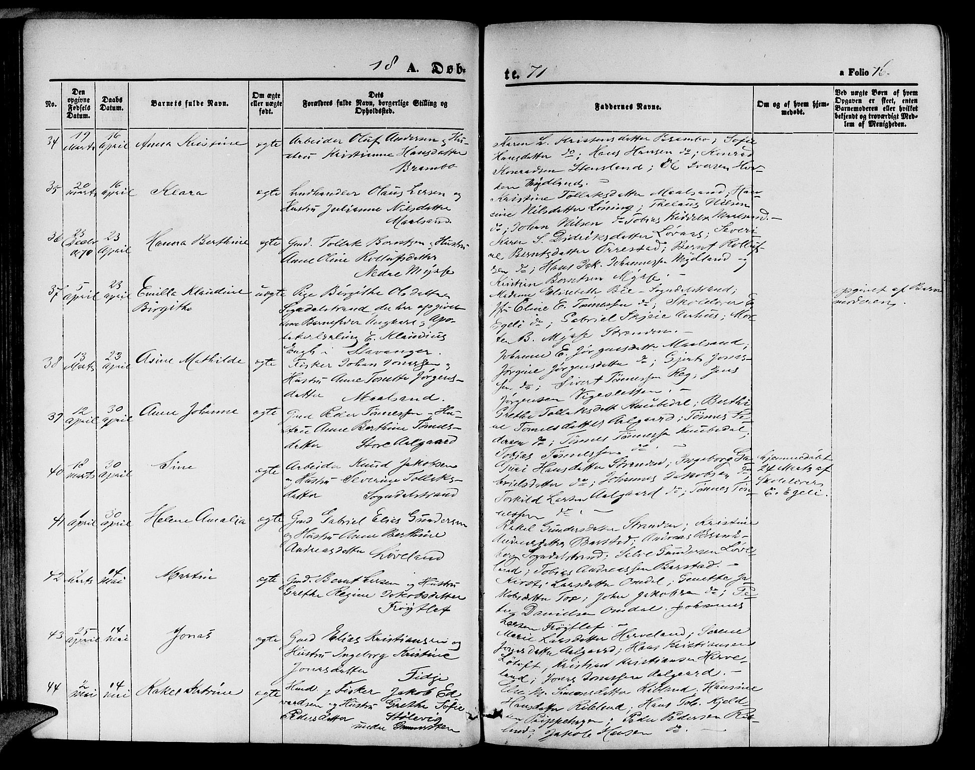 Sokndal sokneprestkontor, SAST/A-101808: Parish register (copy) no. B 3, 1865-1879, p. 76