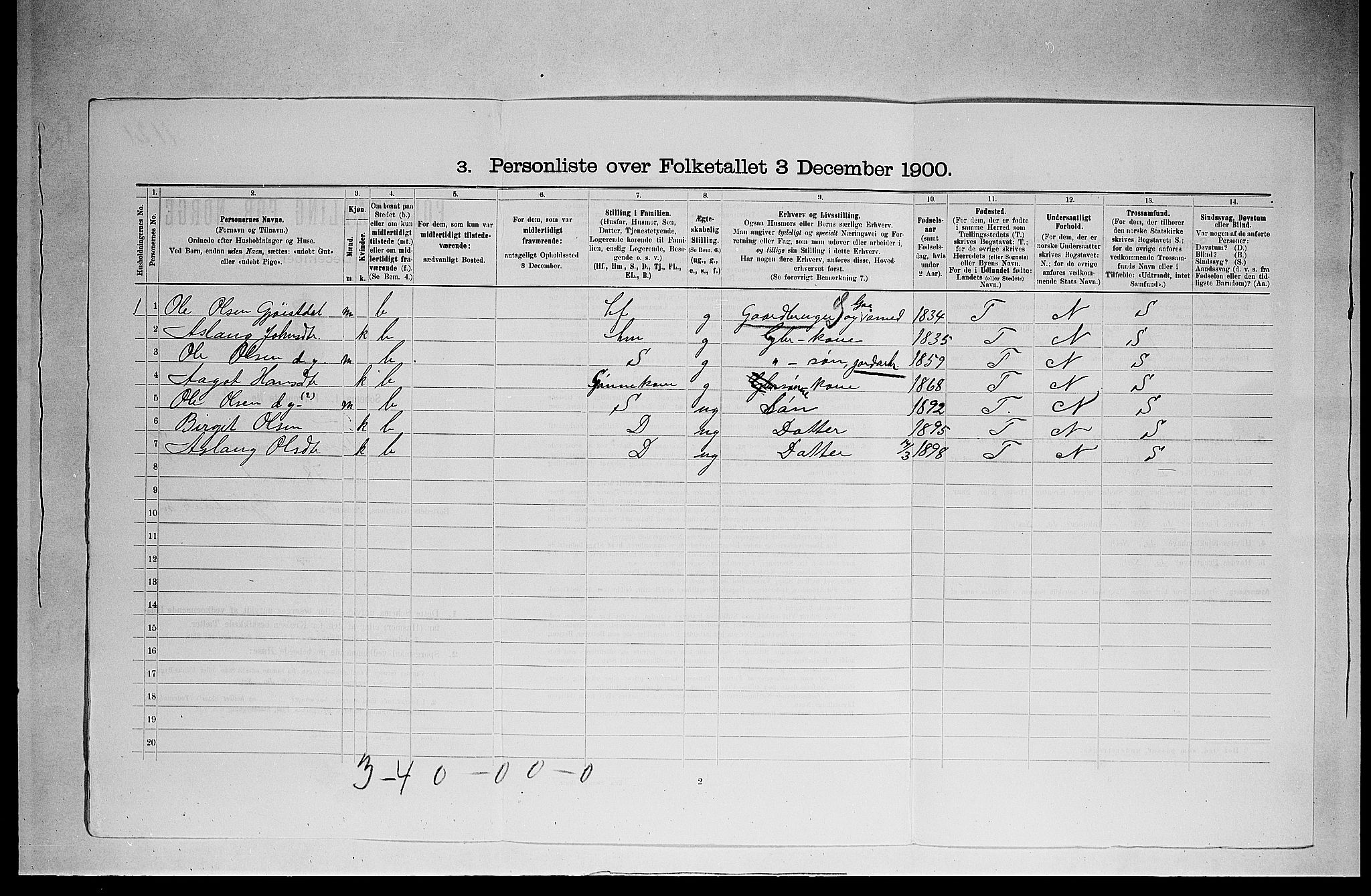 SAKO, 1900 census for Tinn, 1900, p. 518