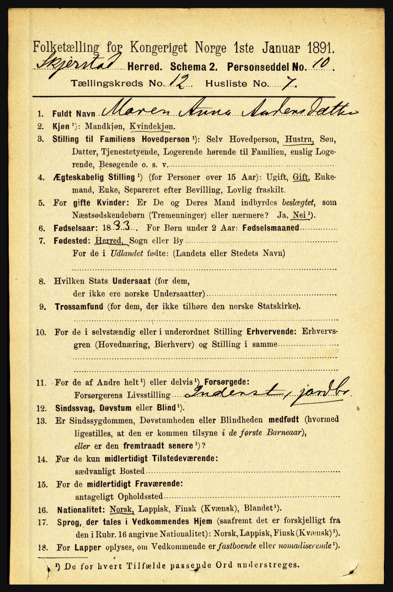 RA, 1891 census for 1842 Skjerstad, 1891, p. 4079