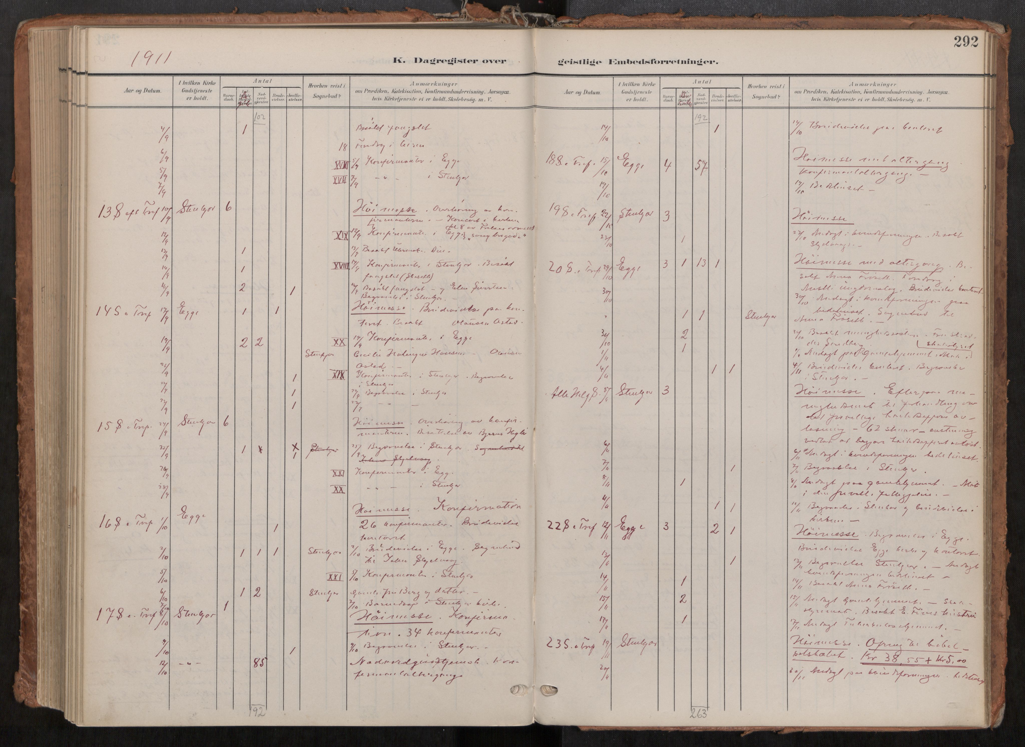 Steinkjer sokneprestkontor, AV/SAT-A-1541/01/H/Ha/Haa/L0001: Parish register (official) no. 1, 1904-1912, p. 292