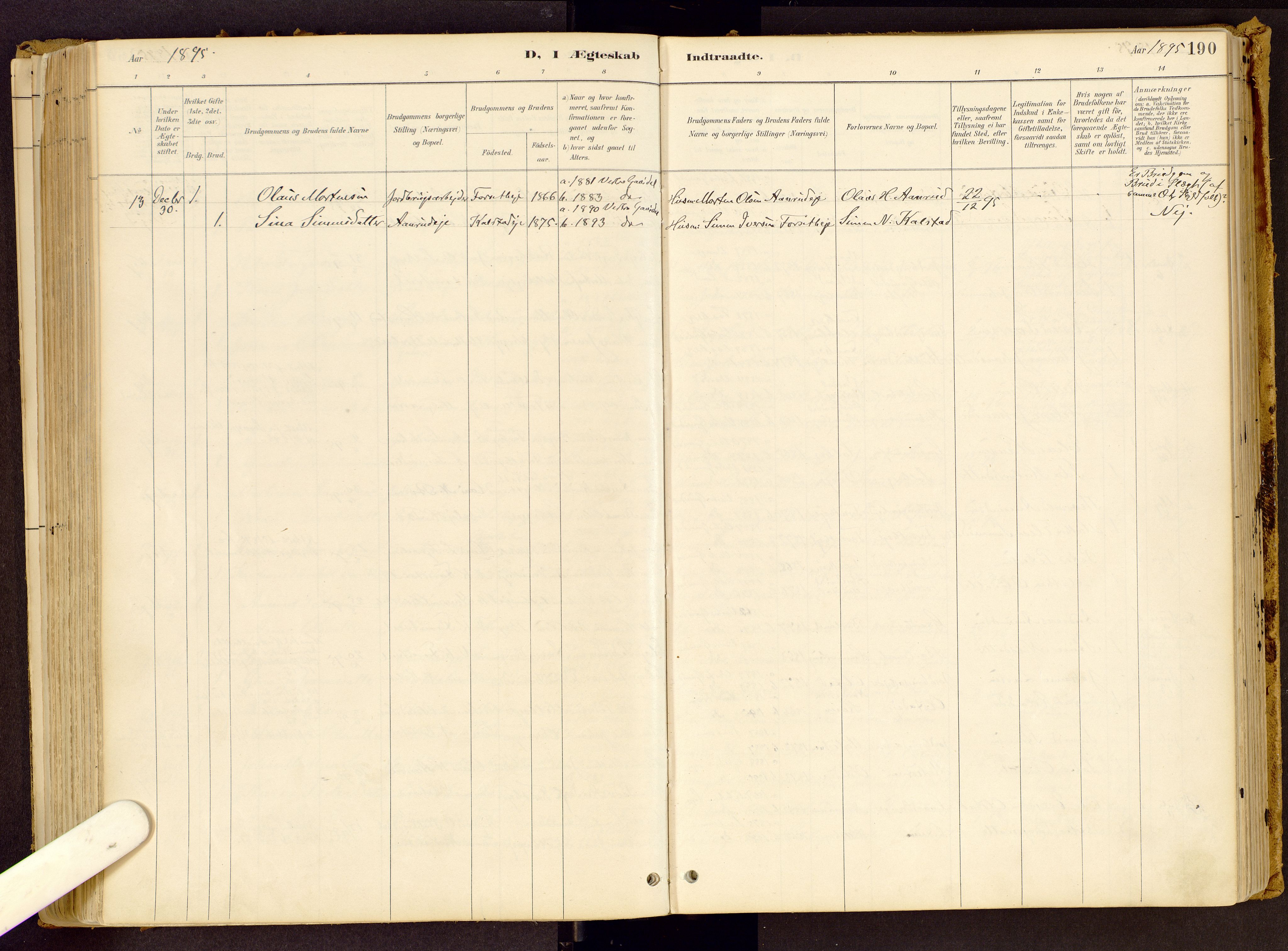Vestre Gausdal prestekontor, SAH/PREST-094/H/Ha/Haa/L0001: Parish register (official) no. 1, 1887-1914, p. 190