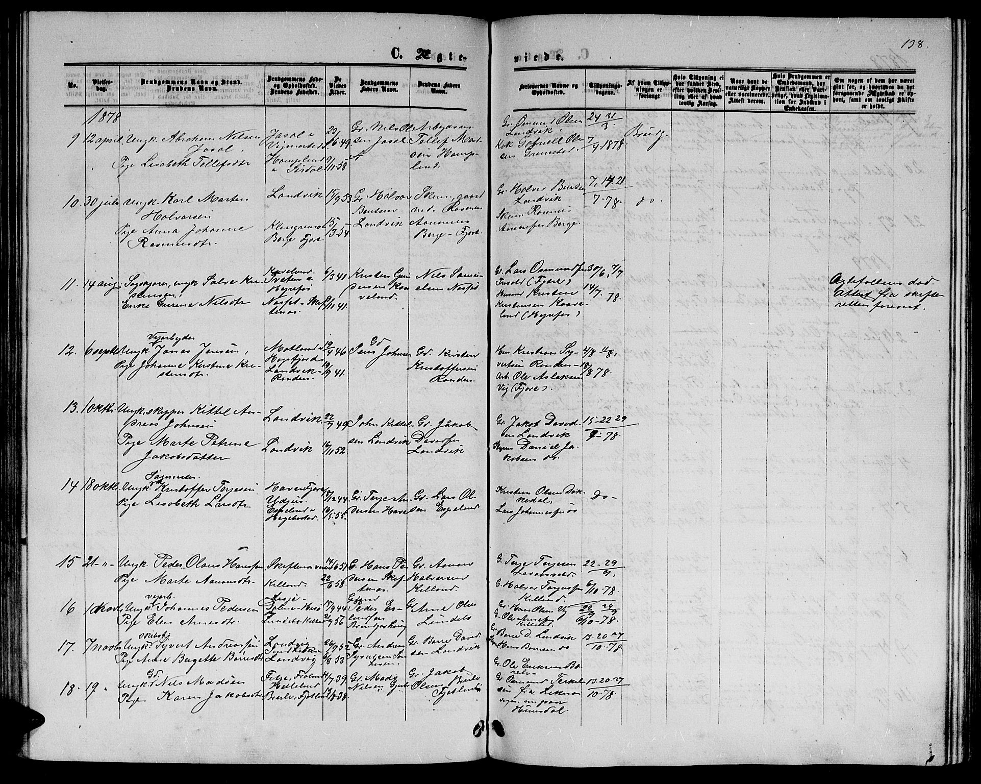 Hommedal sokneprestkontor, AV/SAK-1111-0023/F/Fb/Fbb/L0006: Parish register (copy) no. B 6, 1869-1884, p. 138