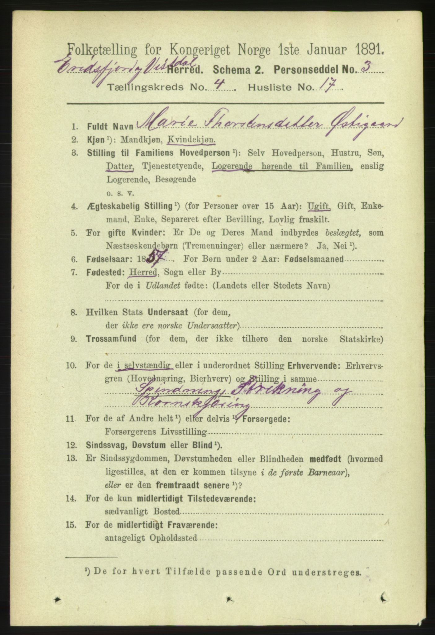 RA, 1891 census for 1542 Eresfjord og Vistdal, 1891, p. 933