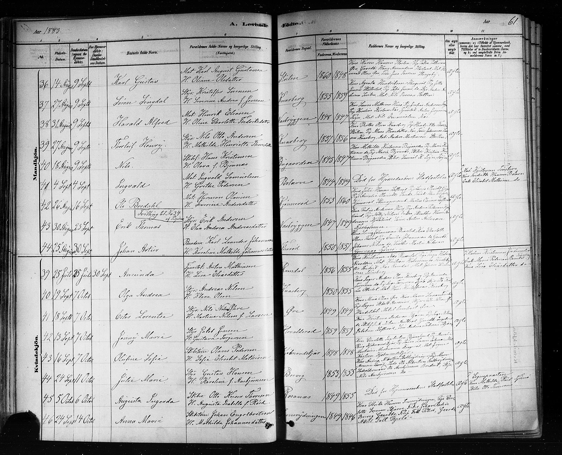 Nøtterøy kirkebøker, AV/SAKO-A-354/F/Fa/L0008: Parish register (official) no. I 8, 1878-1893, p. 61