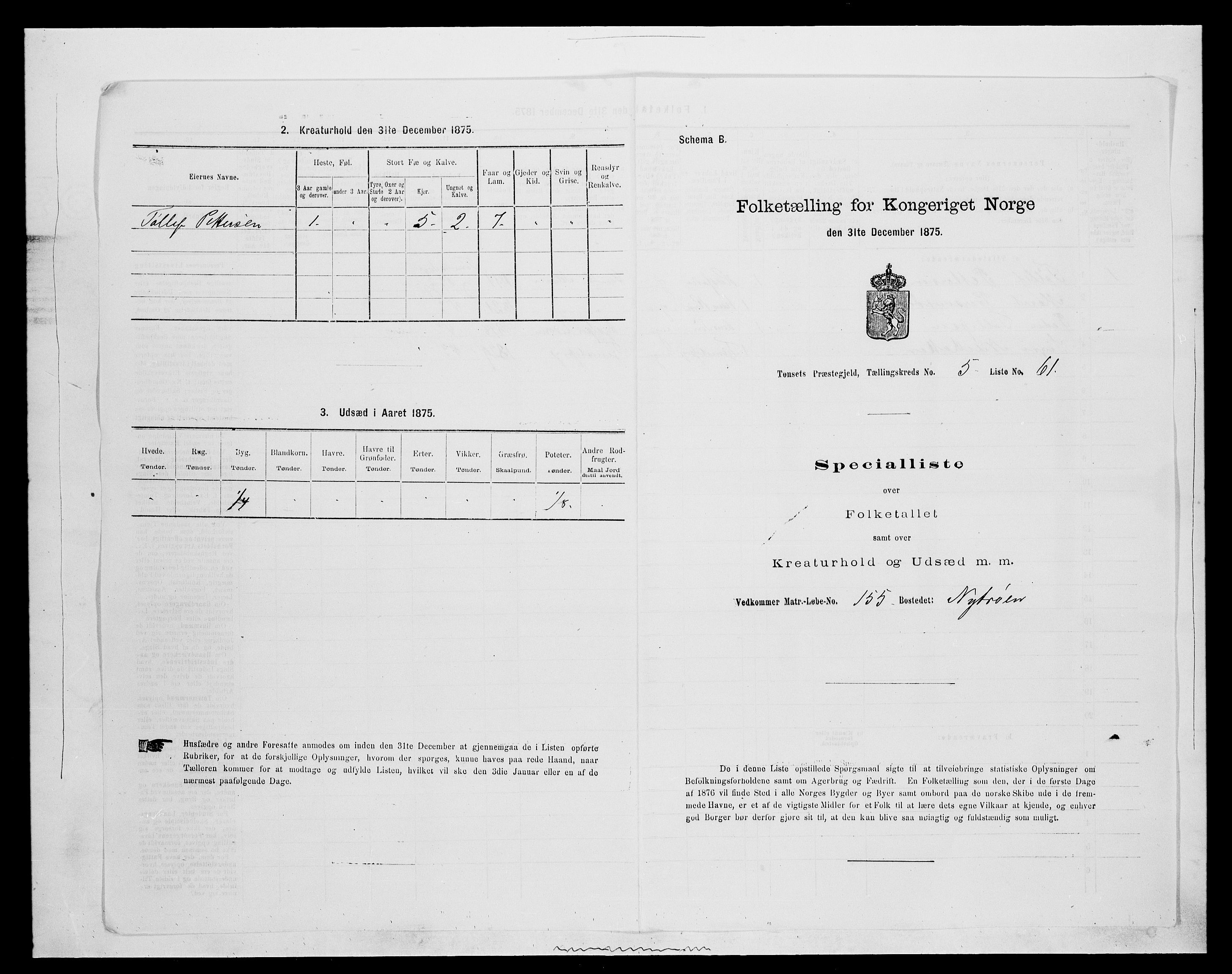 SAH, 1875 census for 0437P Tynset, 1875, p. 685