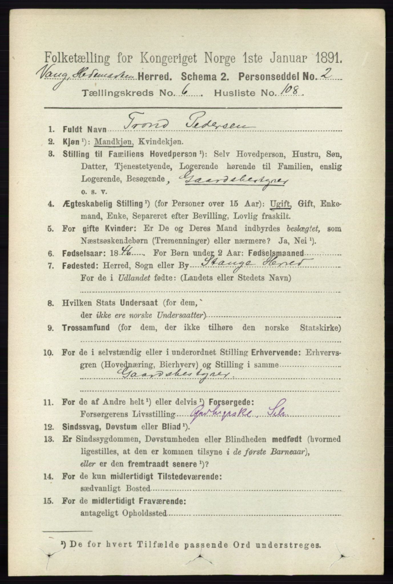 RA, 1891 census for 0414 Vang, 1891, p. 4909