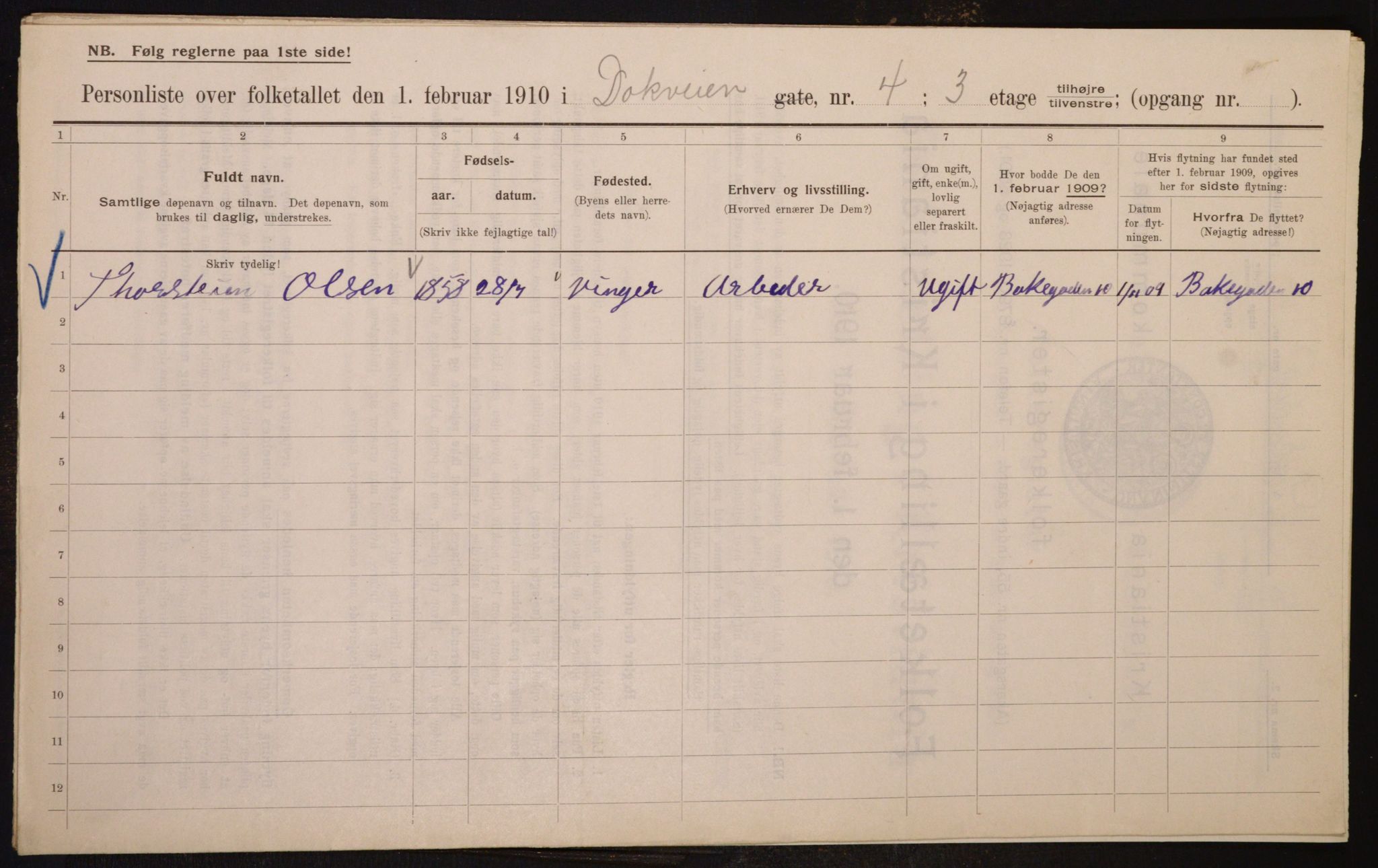 OBA, Municipal Census 1910 for Kristiania, 1910, p. 15169