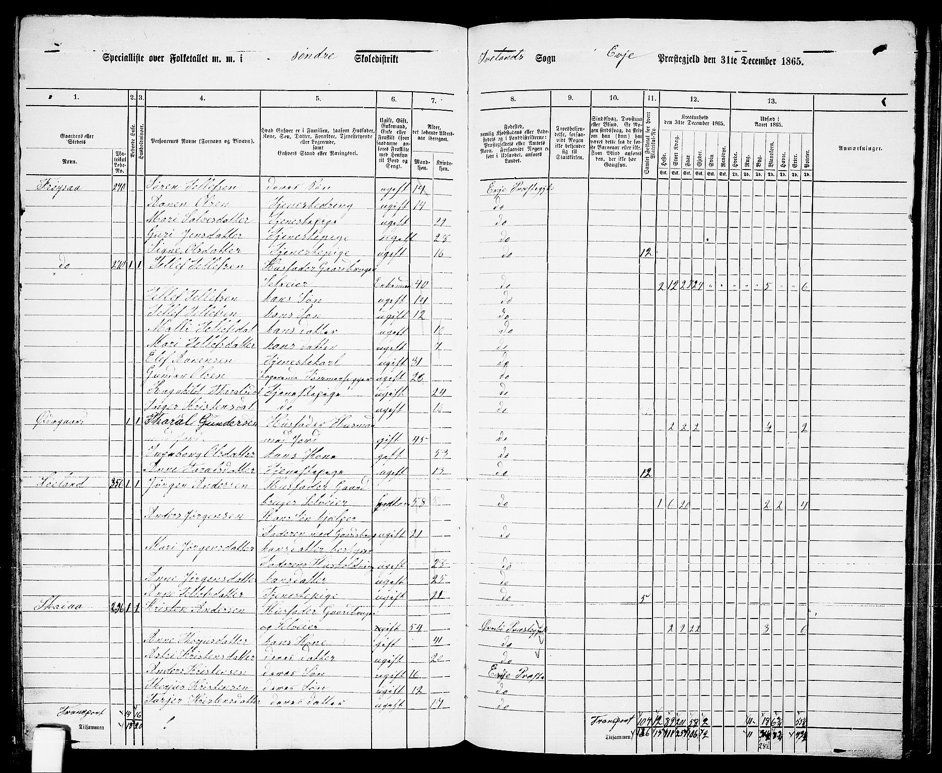 RA, 1865 census for Evje, 1865, p. 159