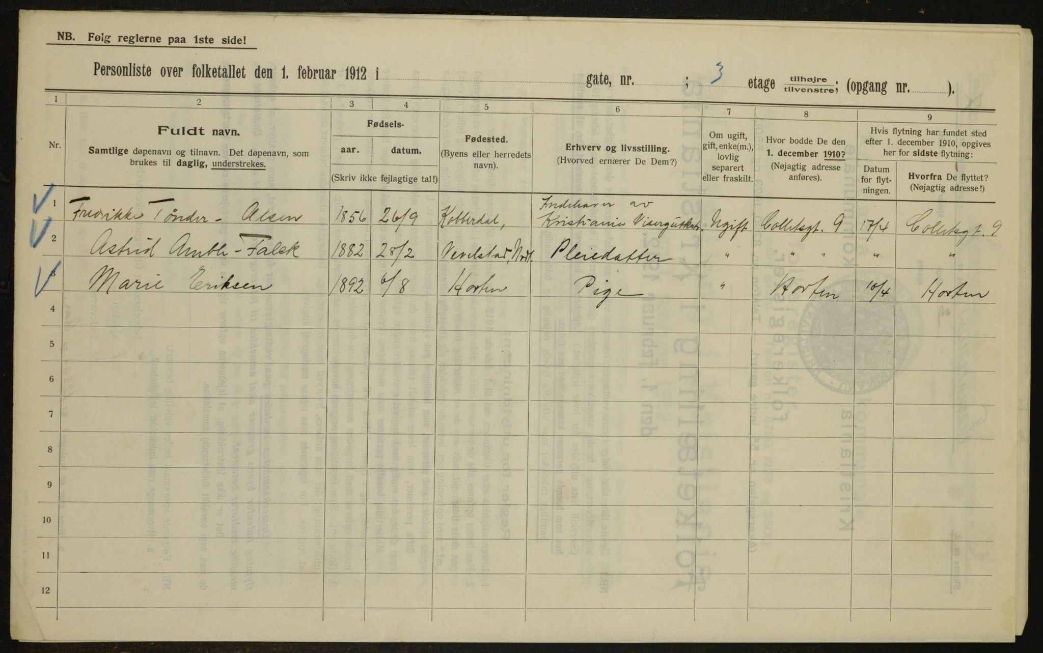 OBA, Municipal Census 1912 for Kristiania, 1912, p. 25515