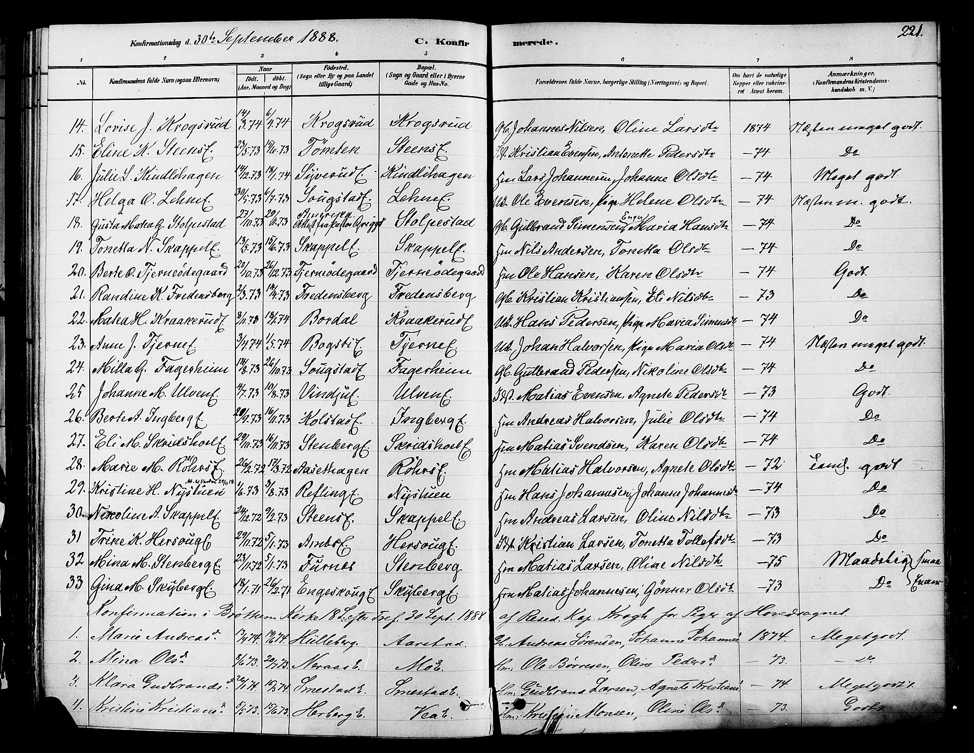 Ringsaker prestekontor, AV/SAH-PREST-014/K/Ka/L0012: Parish register (official) no. 12, 1879-1890, p. 221