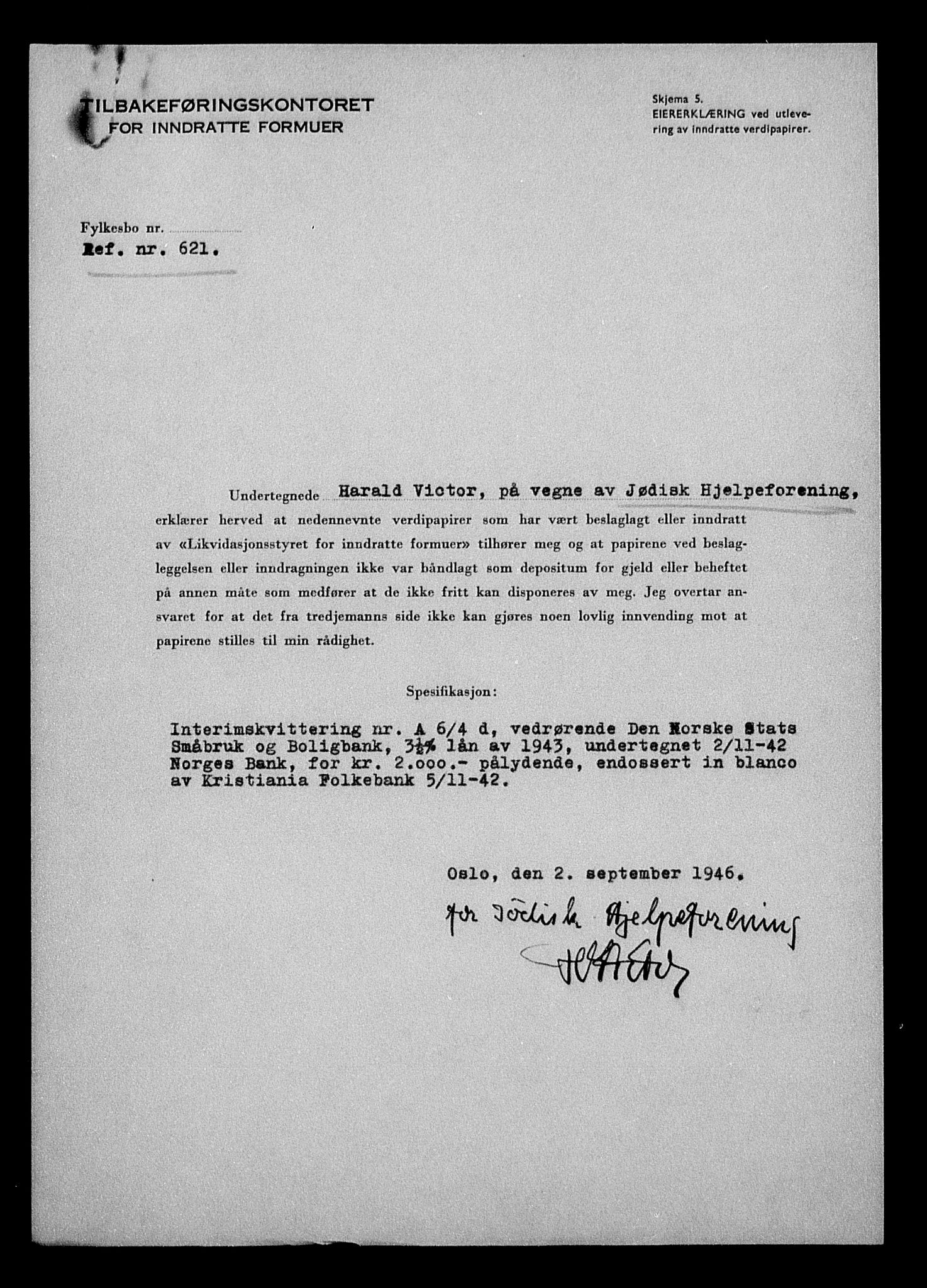 Justisdepartementet, Tilbakeføringskontoret for inndratte formuer, AV/RA-S-1564/H/Hc/Hcc/L0930: --, 1945-1947, p. 93