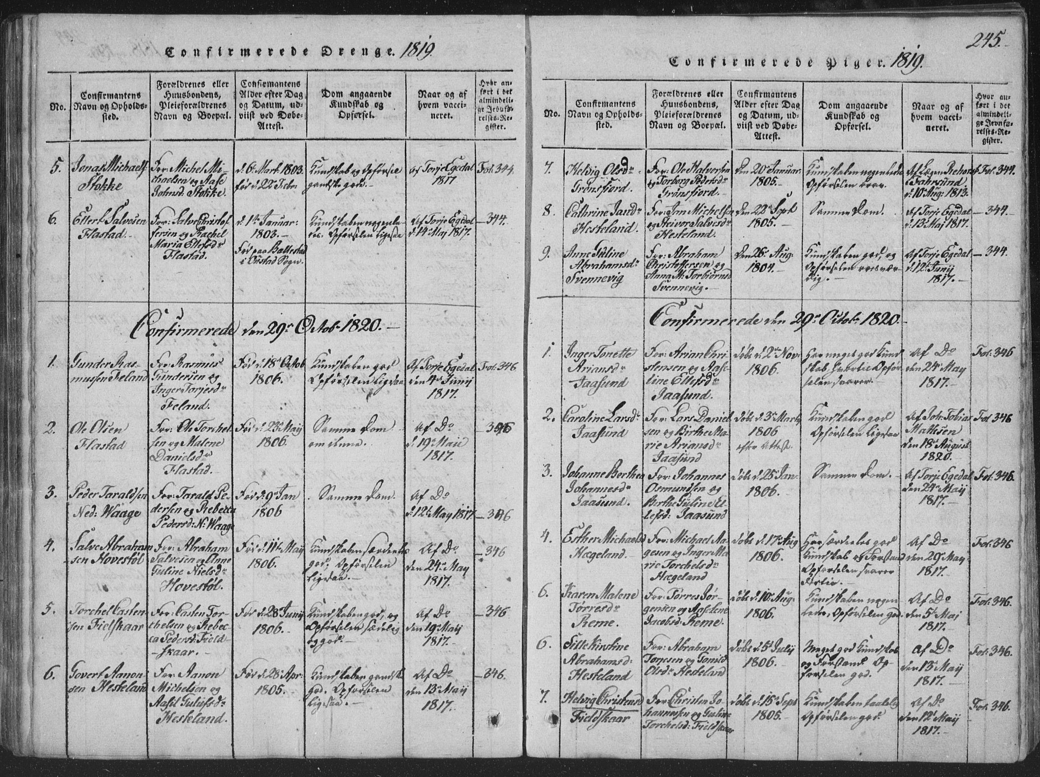 Sør-Audnedal sokneprestkontor, AV/SAK-1111-0039/F/Fa/Faa/L0001: Parish register (official) no. A 1, 1816-1848, p. 245