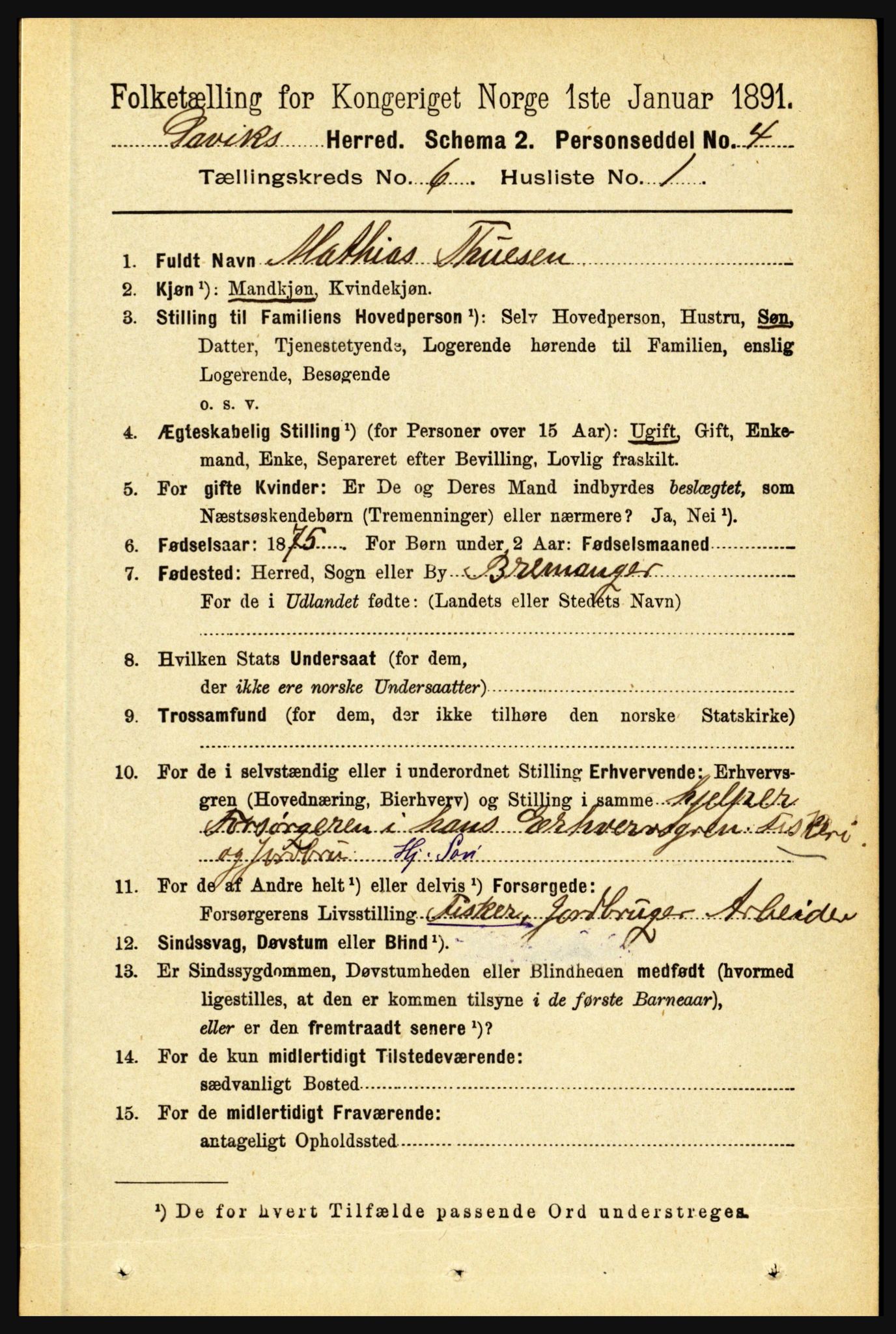 RA, 1891 census for 1442 Davik, 1891, p. 2301