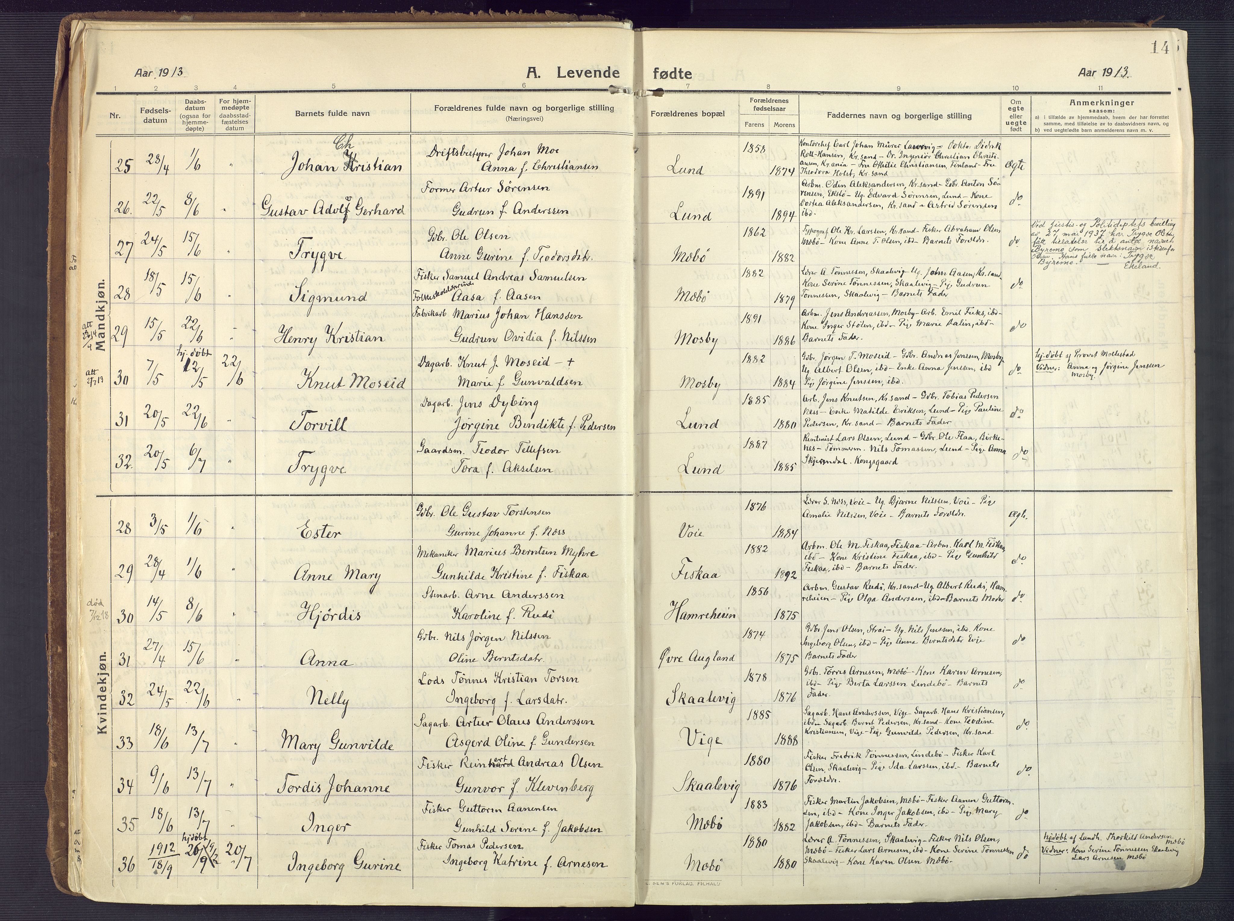 Oddernes sokneprestkontor, AV/SAK-1111-0033/F/Fa/Faa/L0012: Parish register (official) no. A 12, 1912-1925, p. 14