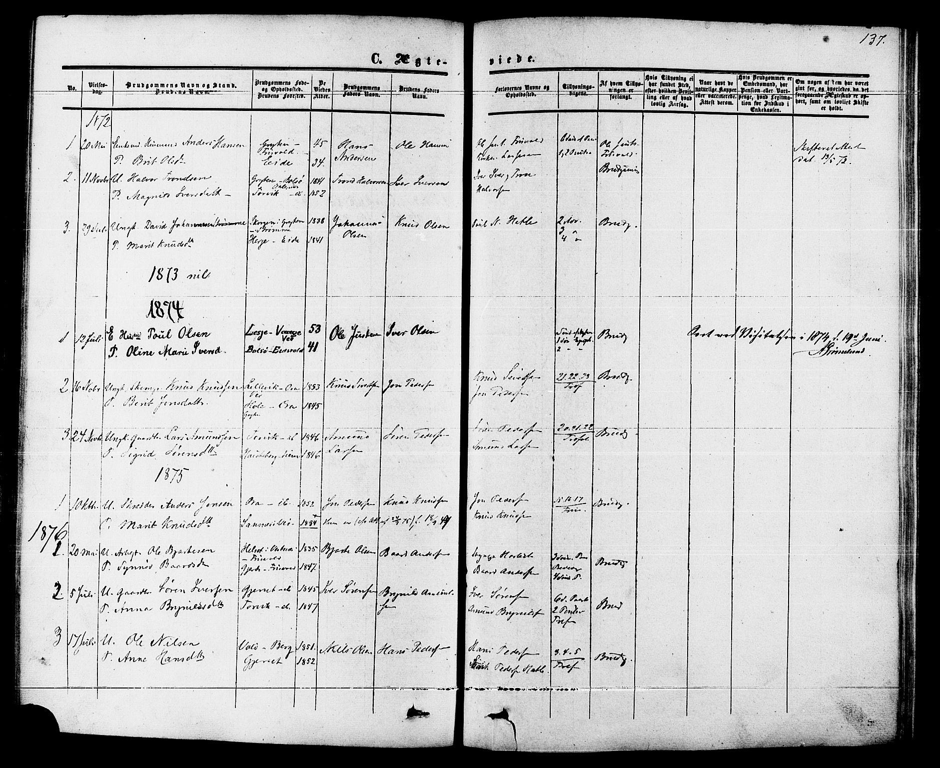 Ministerialprotokoller, klokkerbøker og fødselsregistre - Møre og Romsdal, AV/SAT-A-1454/542/L0552: Parish register (official) no. 542A02, 1854-1884, p. 137