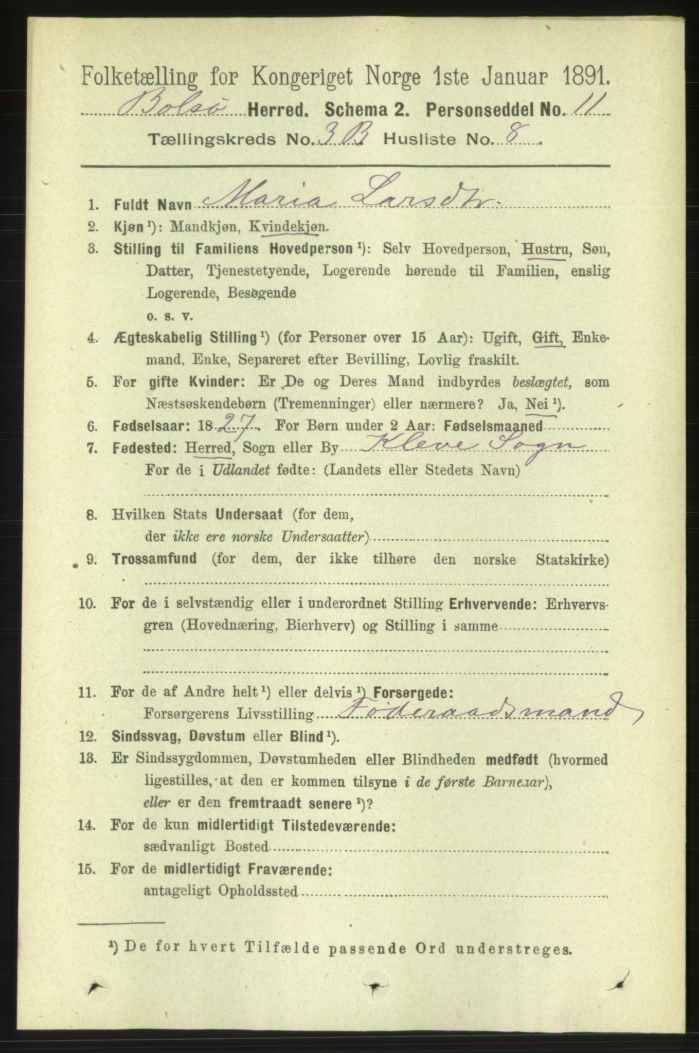 RA, 1891 census for 1544 Bolsøy, 1891, p. 2138