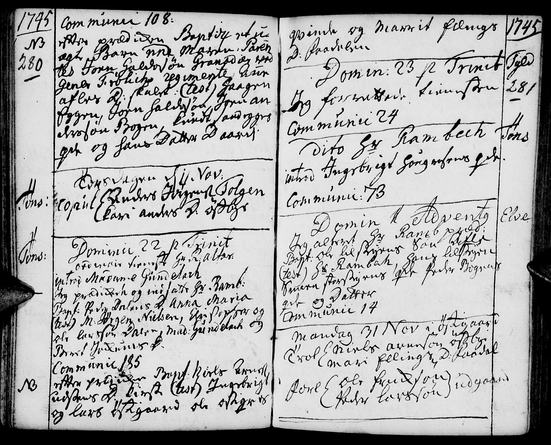 Tynset prestekontor, SAH/PREST-058/H/Ha/Haa/L0002: Parish register (official) no. 2, 1737-1767, p. 280-281