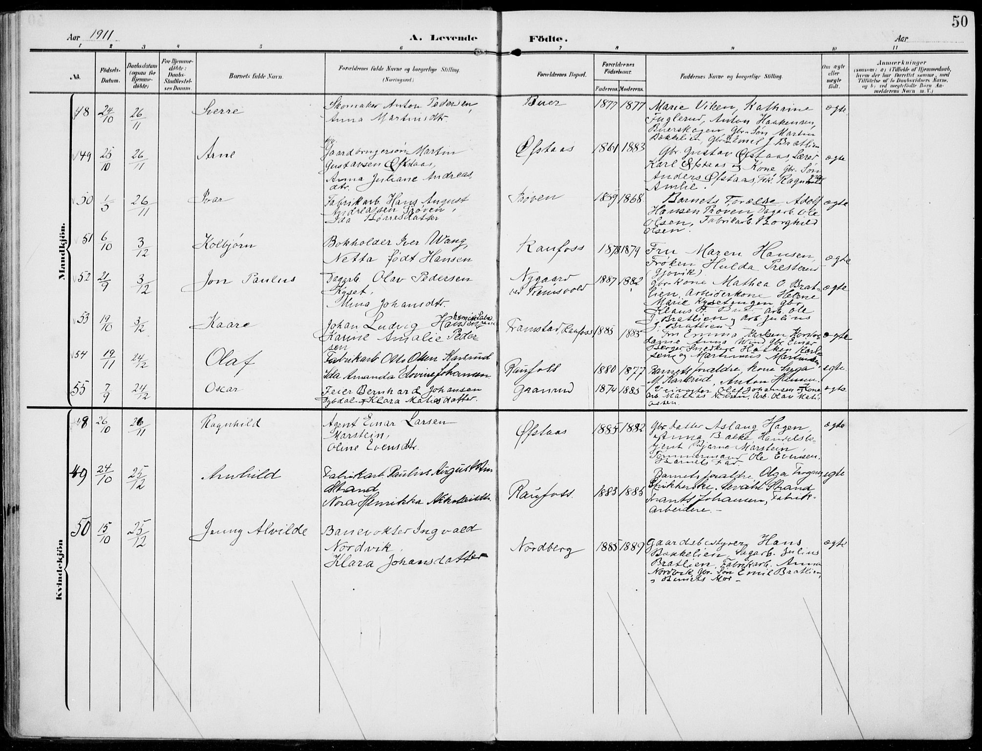 Vestre Toten prestekontor, AV/SAH-PREST-108/H/Ha/Haa/L0014: Parish register (official) no. 14, 1907-1920, p. 50