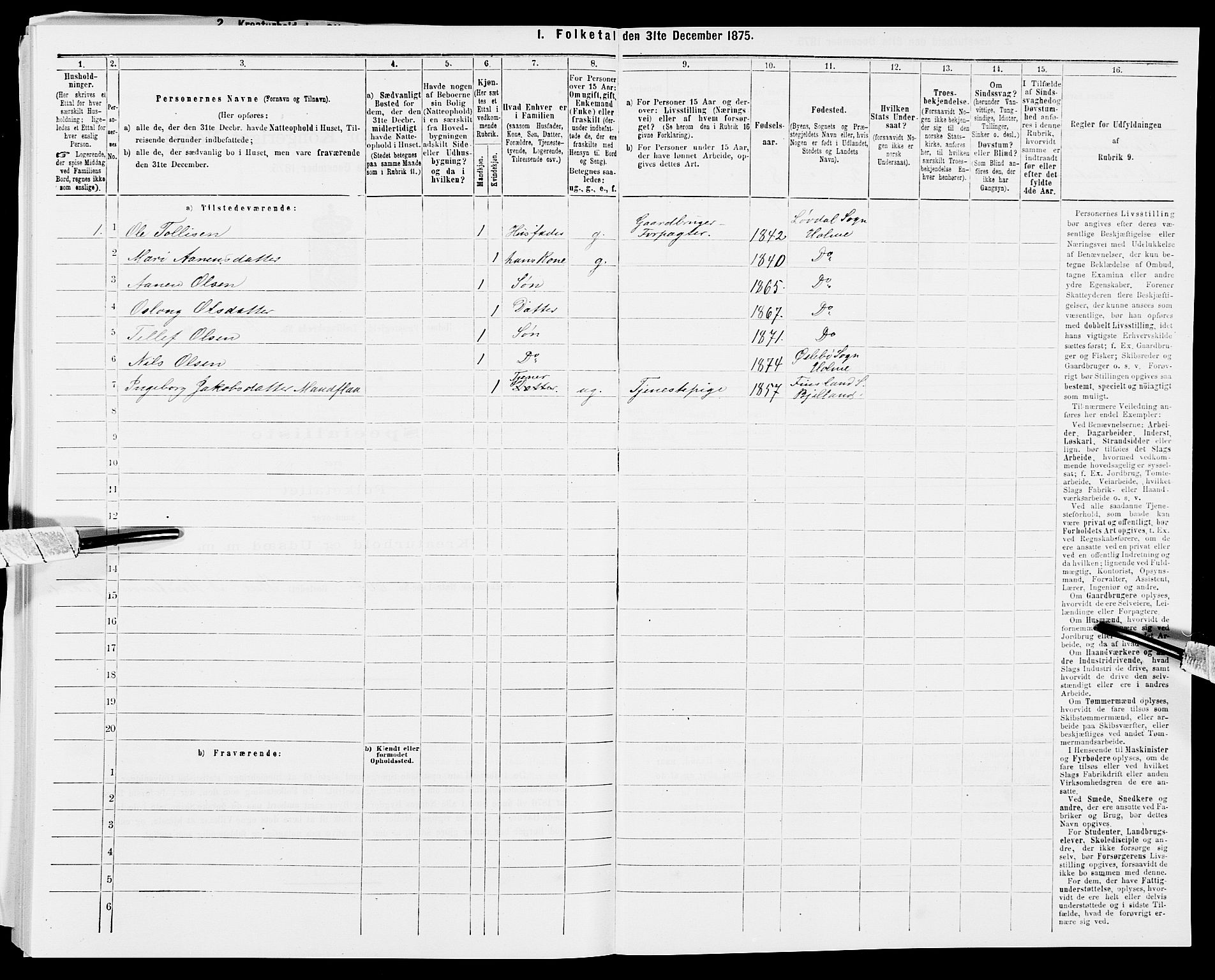 SAK, 1875 census for 1020P Holum, 1875, p. 863