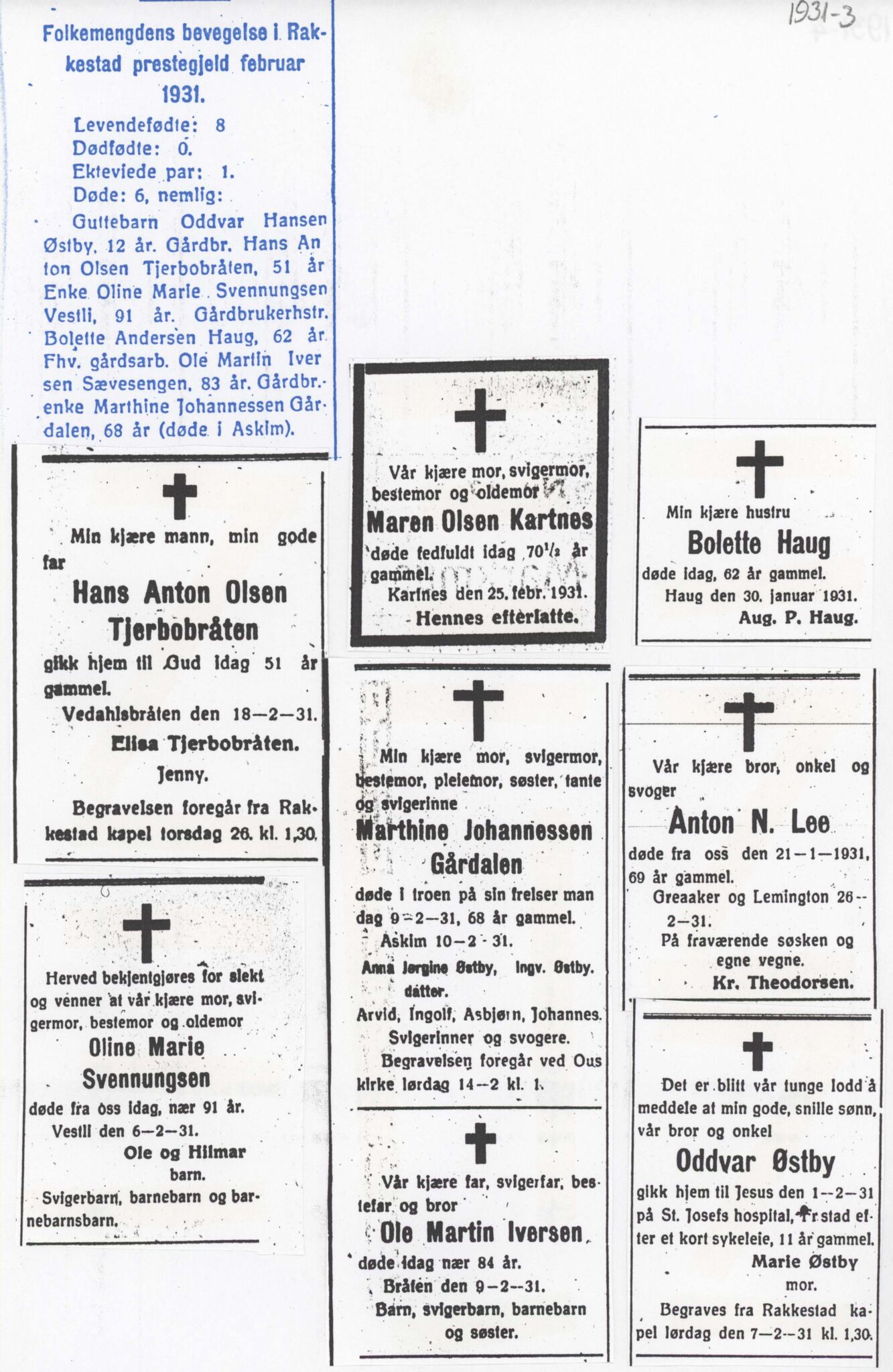 , Dødsannonser lokalaviser Rakkestad 1931-1935, 1931-1935, p. 5