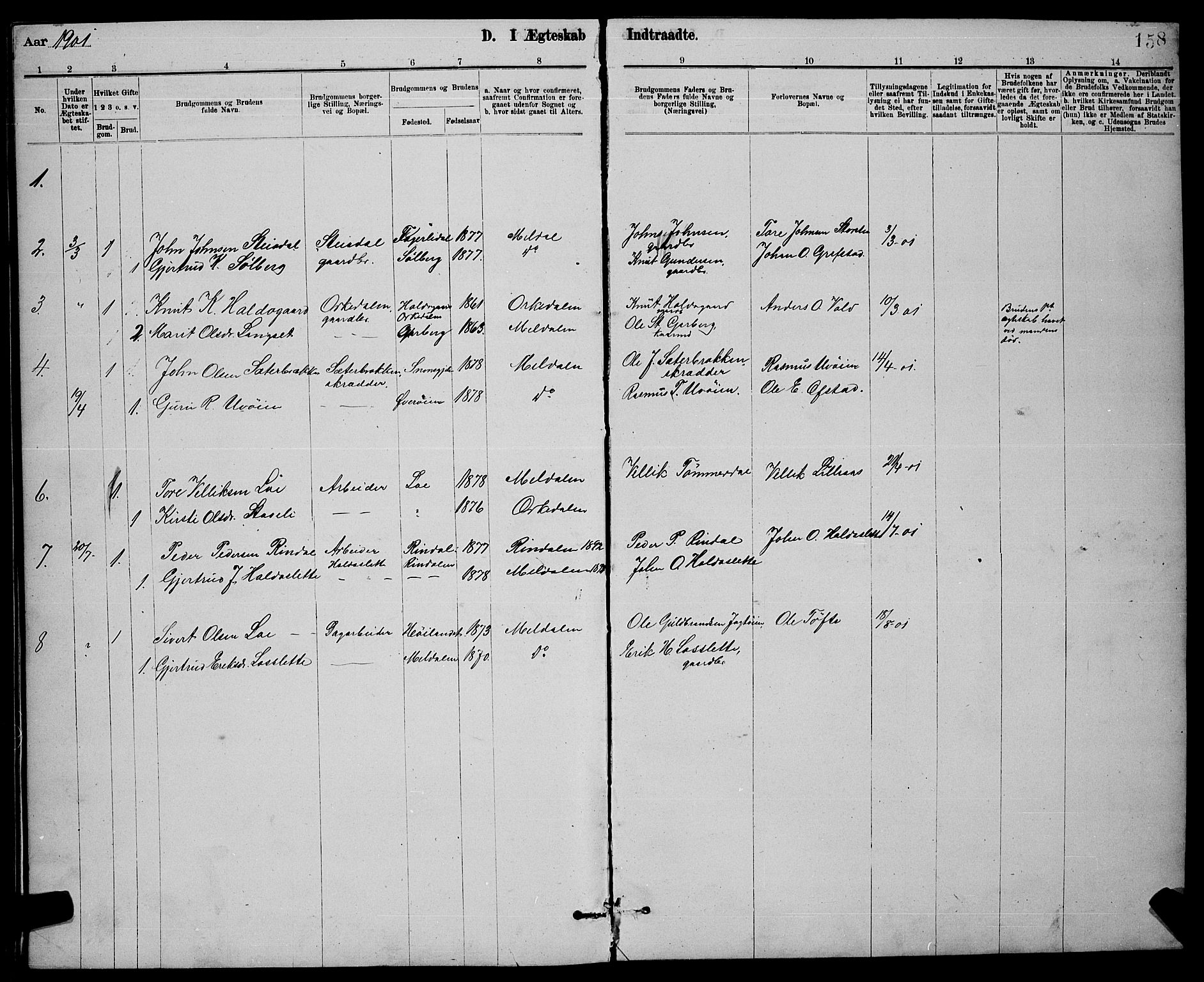 Ministerialprotokoller, klokkerbøker og fødselsregistre - Sør-Trøndelag, AV/SAT-A-1456/672/L0863: Parish register (copy) no. 672C02, 1888-1901, p. 158