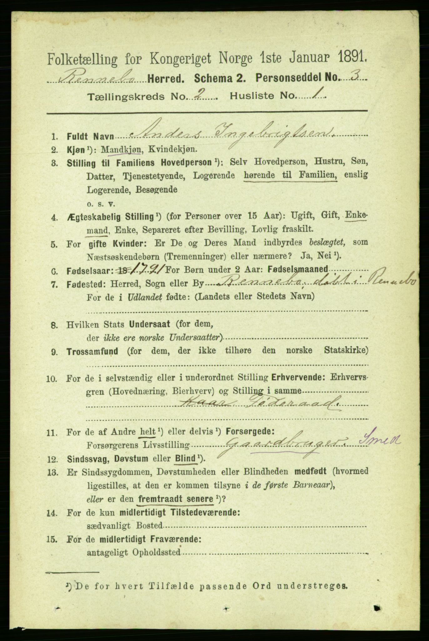 RA, 1891 census for 1635 Rennebu, 1891, p. 717