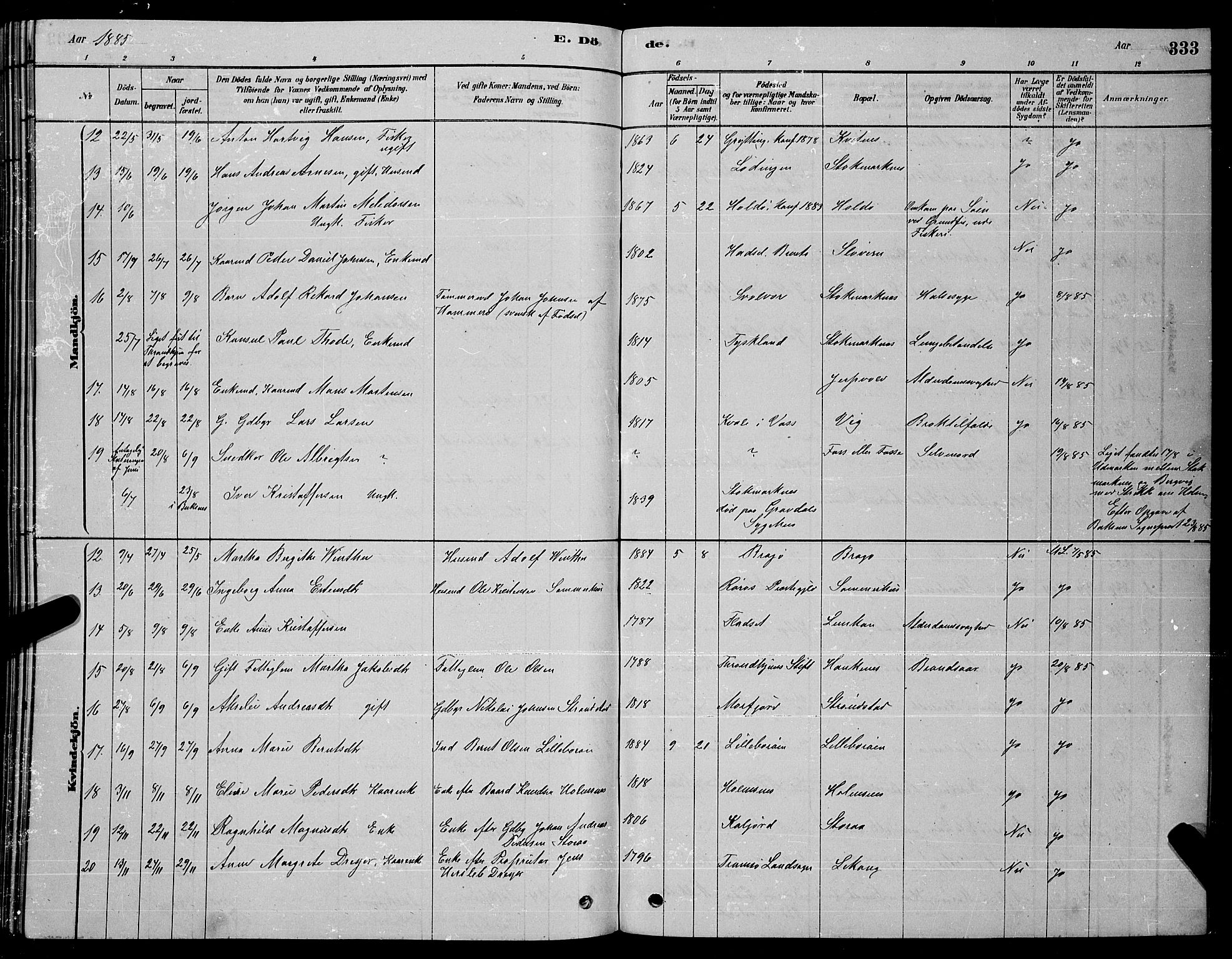 Ministerialprotokoller, klokkerbøker og fødselsregistre - Nordland, AV/SAT-A-1459/888/L1267: Parish register (copy) no. 888C05, 1878-1890, p. 333