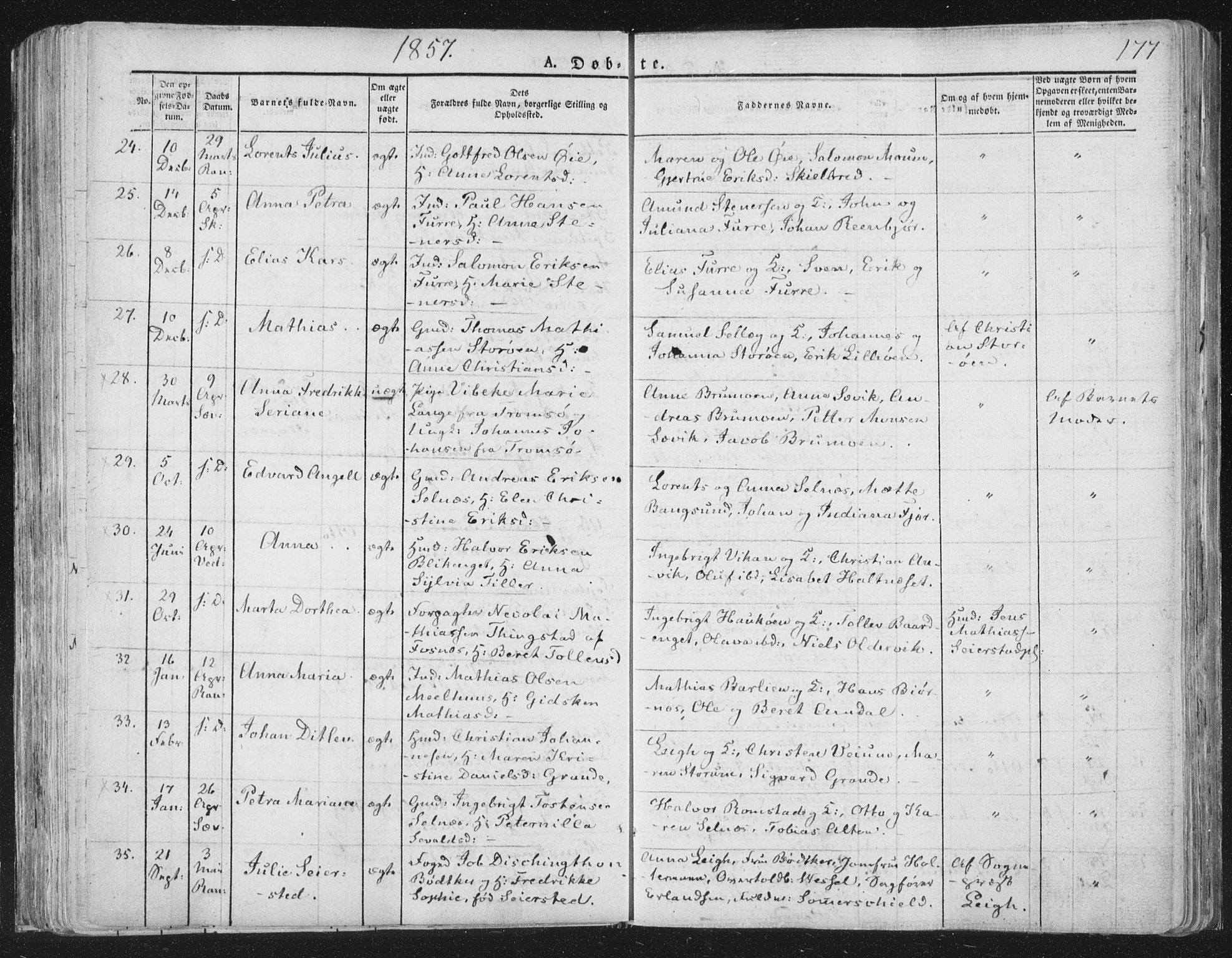 Ministerialprotokoller, klokkerbøker og fødselsregistre - Nord-Trøndelag, AV/SAT-A-1458/764/L0551: Parish register (official) no. 764A07a, 1824-1864, p. 177