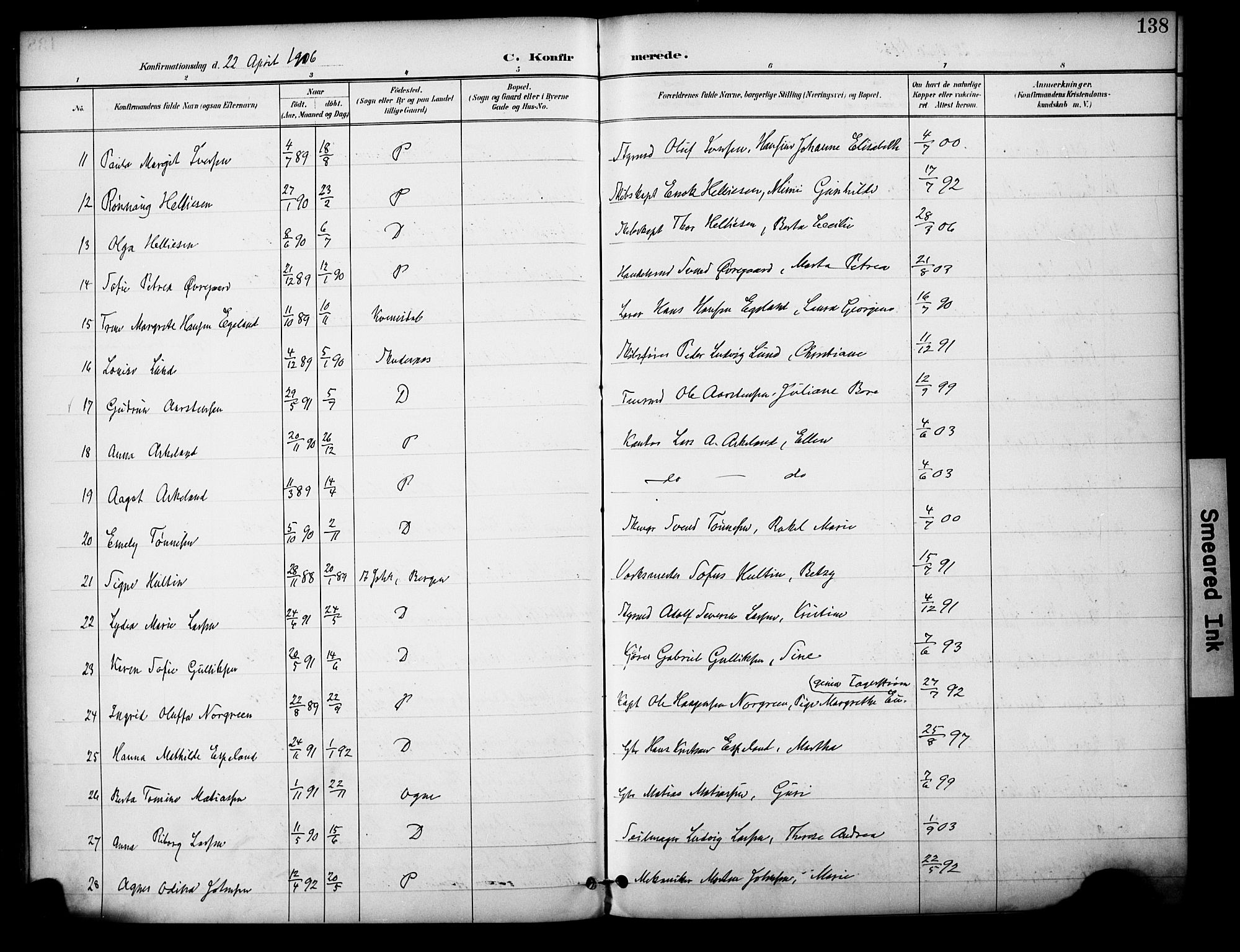 Domkirken sokneprestkontor, AV/SAST-A-101812/001/30/30BA/L0031: Parish register (official) no. A 30, 1896-1916, p. 138