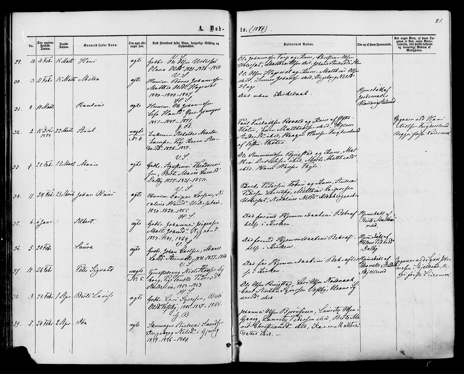 Vardal prestekontor, AV/SAH-PREST-100/H/Ha/Haa/L0007: Parish register (official) no. 7, 1867-1878, p. 81