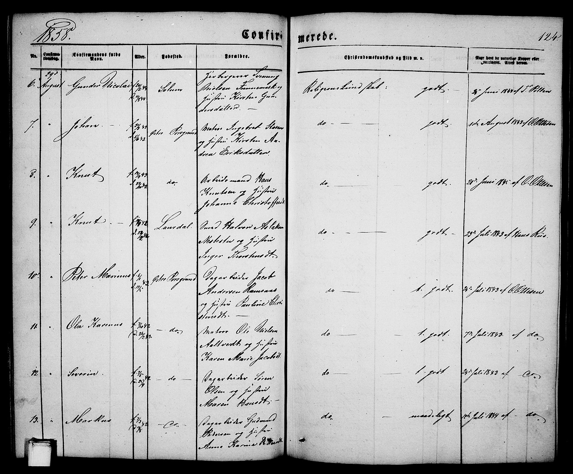 Porsgrunn kirkebøker , SAKO/A-104/G/Ga/L0002: Parish register (copy) no. I 2, 1847-1877, p. 124