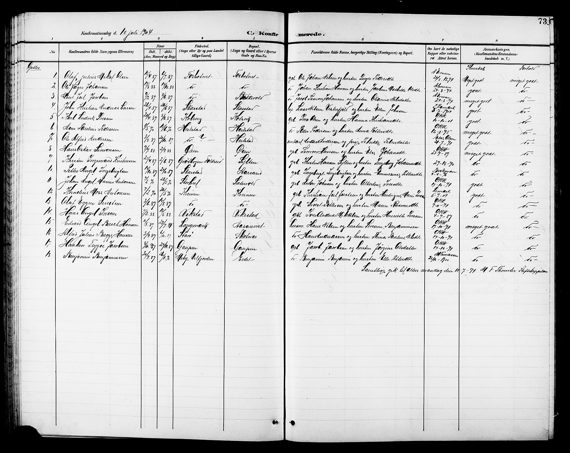 Ministerialprotokoller, klokkerbøker og fødselsregistre - Nordland, SAT/A-1459/810/L0161: Parish register (copy) no. 810C04, 1897-1910, p. 73