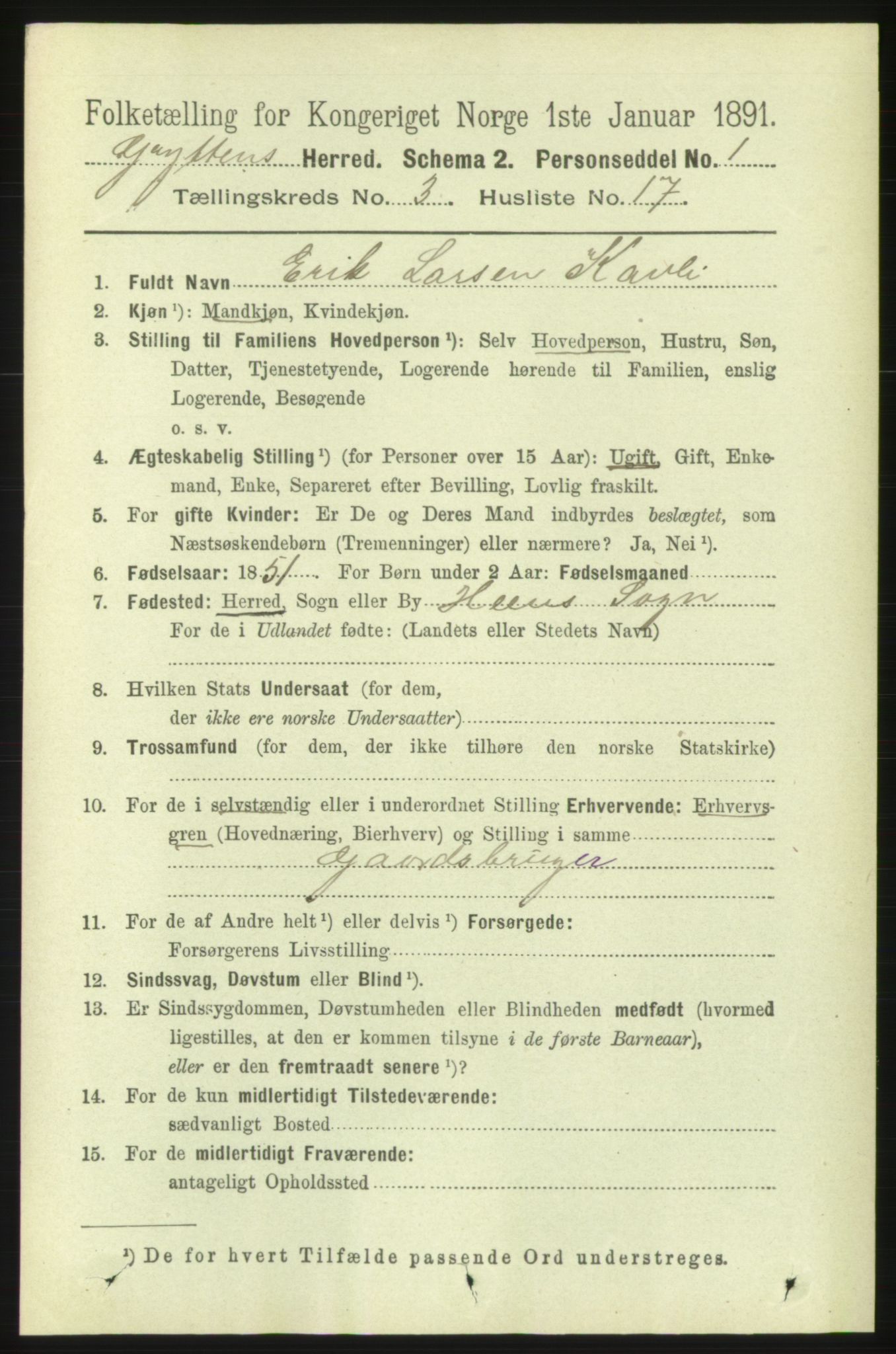 RA, 1891 census for 1539 Grytten, 1891, p. 1020