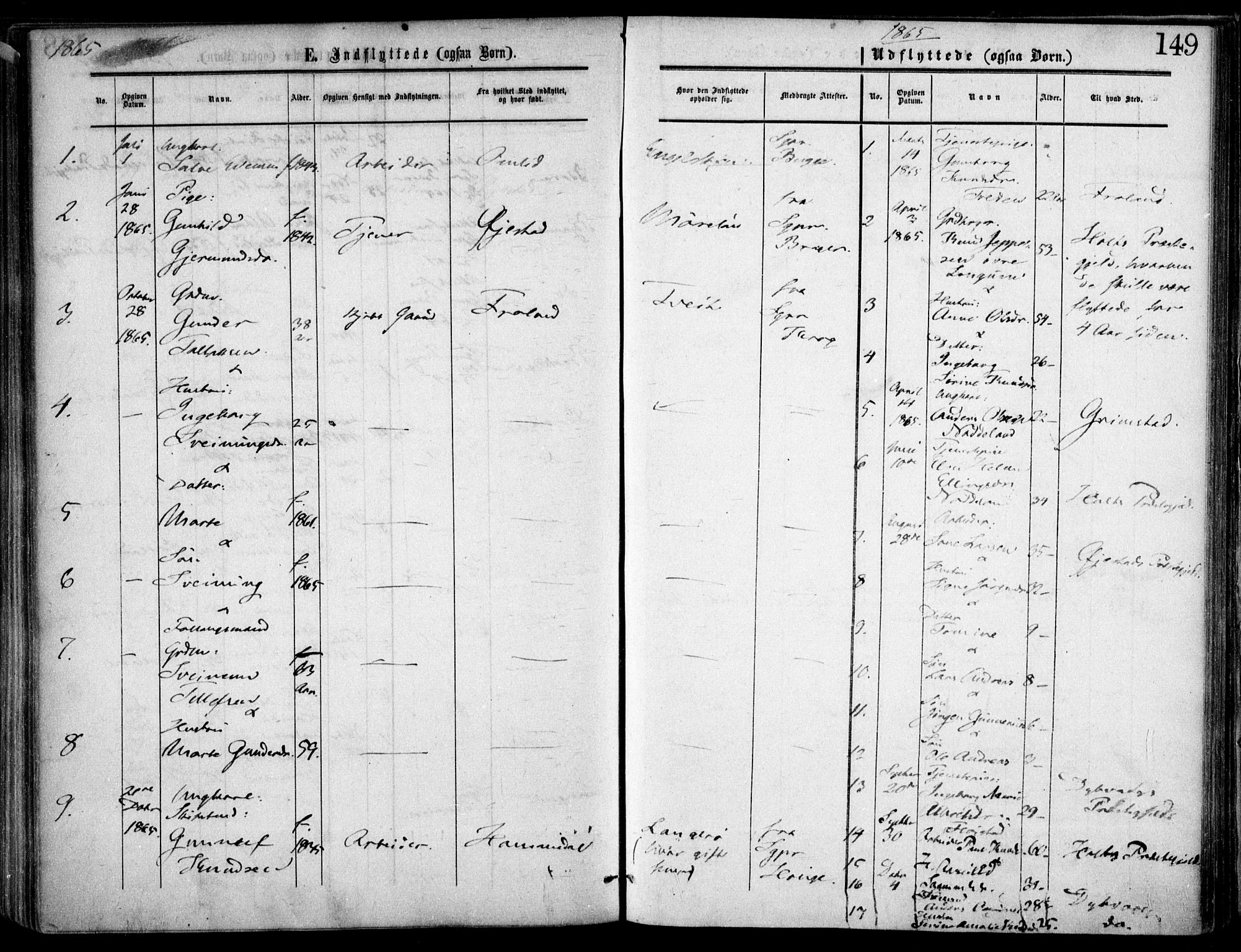 Austre Moland sokneprestkontor, SAK/1111-0001/F/Fa/Faa/L0008: Parish register (official) no. A 8, 1858-1868, p. 149