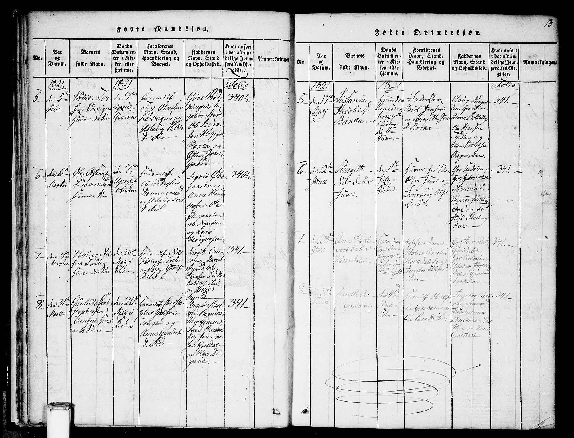 Gransherad kirkebøker, SAKO/A-267/G/Gb/L0001: Parish register (copy) no. II 1, 1815-1860, p. 13