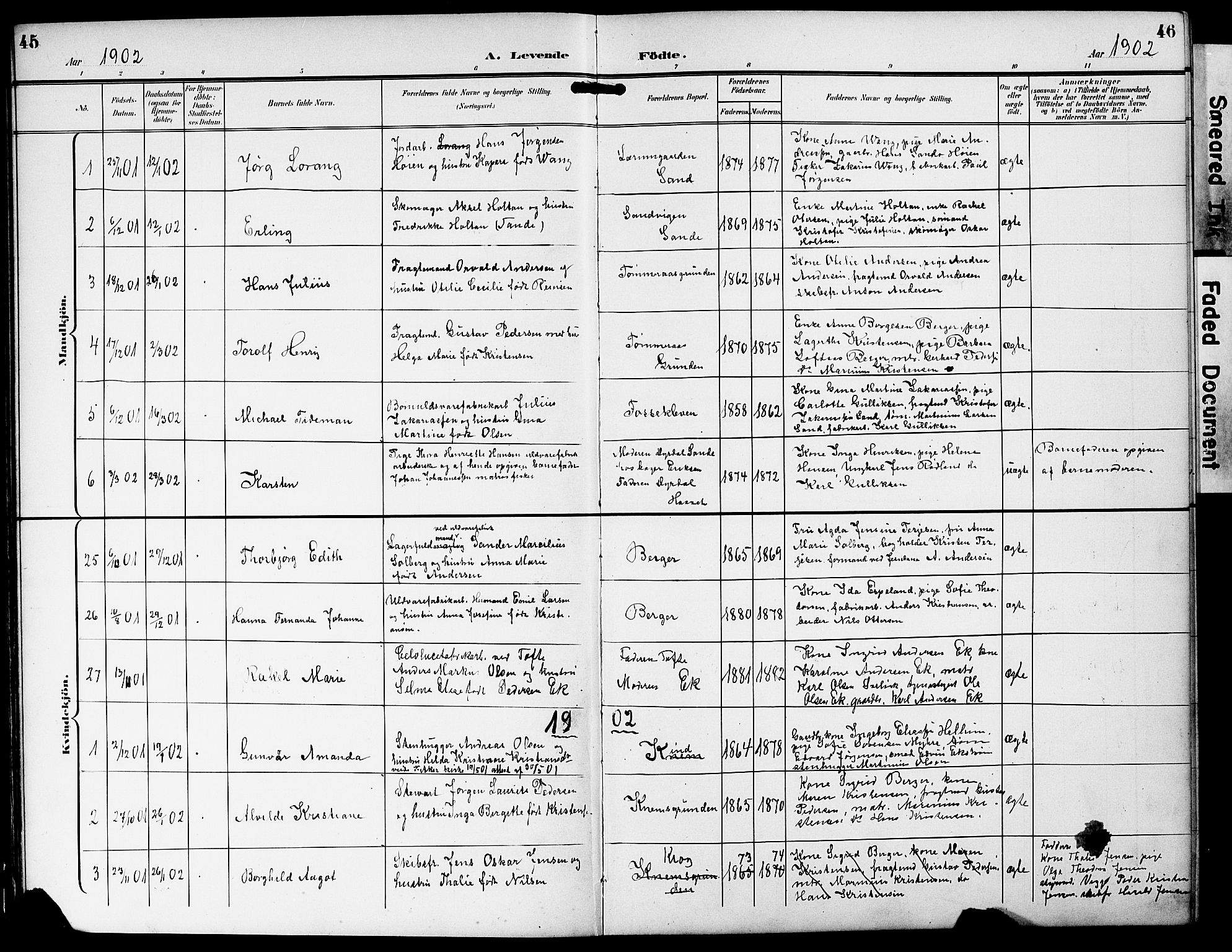 Strømm kirkebøker, AV/SAKO-A-322/G/Ga/L0004: Parish register (copy) no. I 4, 1897-1927, p. 45-46