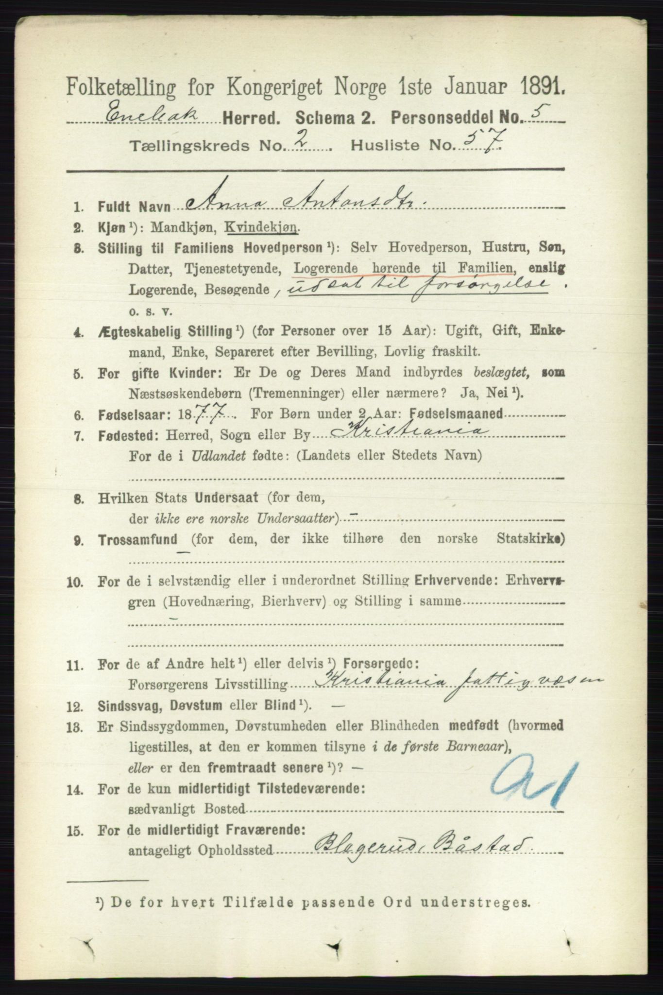 RA, 1891 census for 0229 Enebakk, 1891, p. 1061