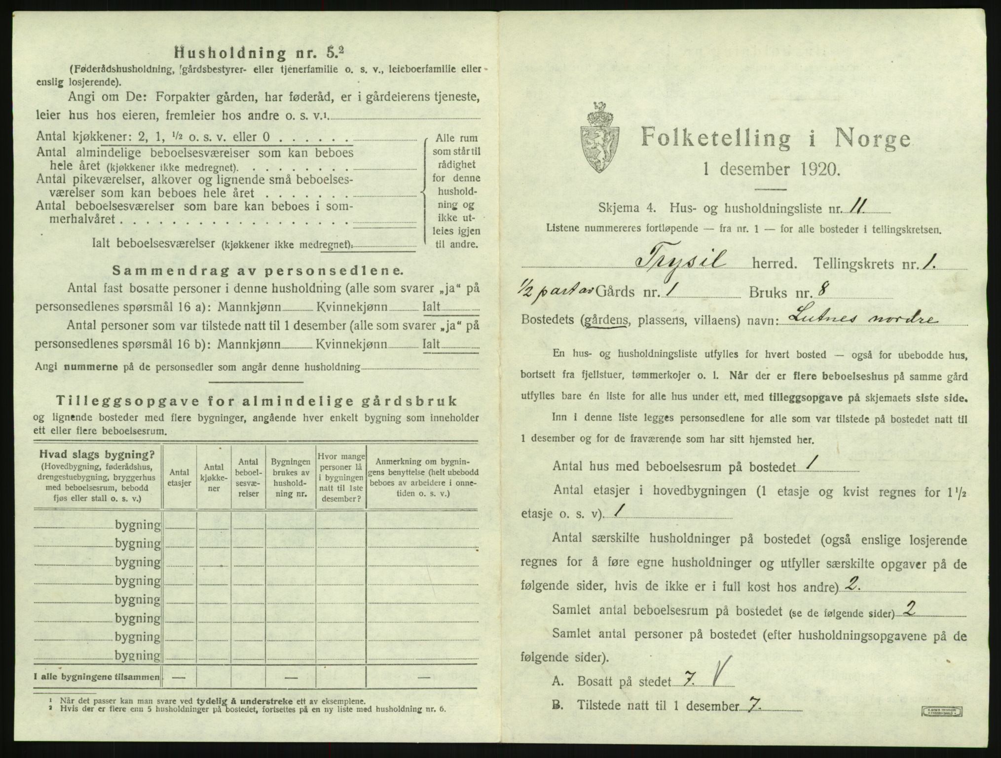 SAH, 1920 census for Trysil, 1920, p. 111
