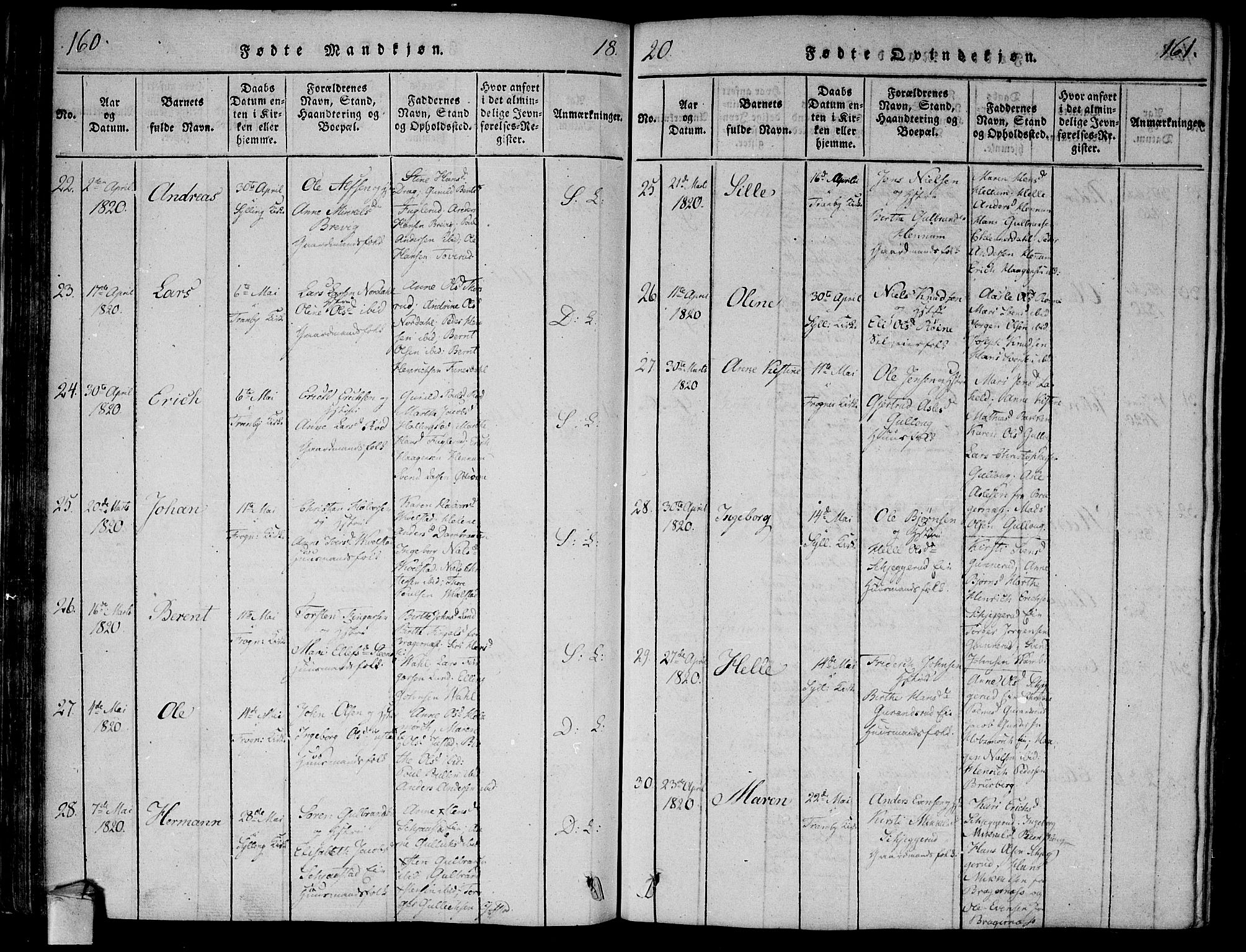 Lier kirkebøker, AV/SAKO-A-230/F/Fa/L0008: Parish register (official) no. I 8, 1813-1825, p. 160-161