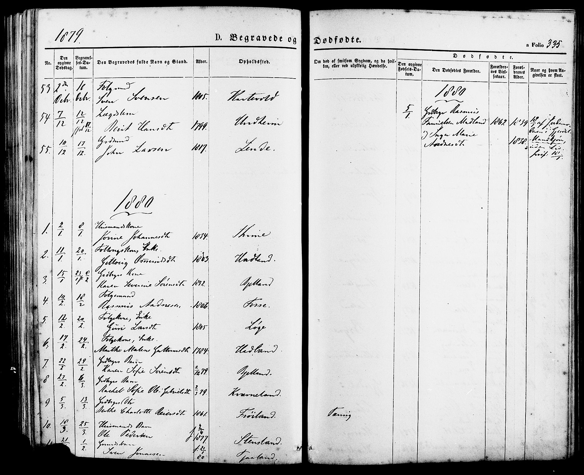 Lye sokneprestkontor, SAST/A-101794/001/30BA/L0008: Parish register (official) no. A 7, 1872-1881, p. 335